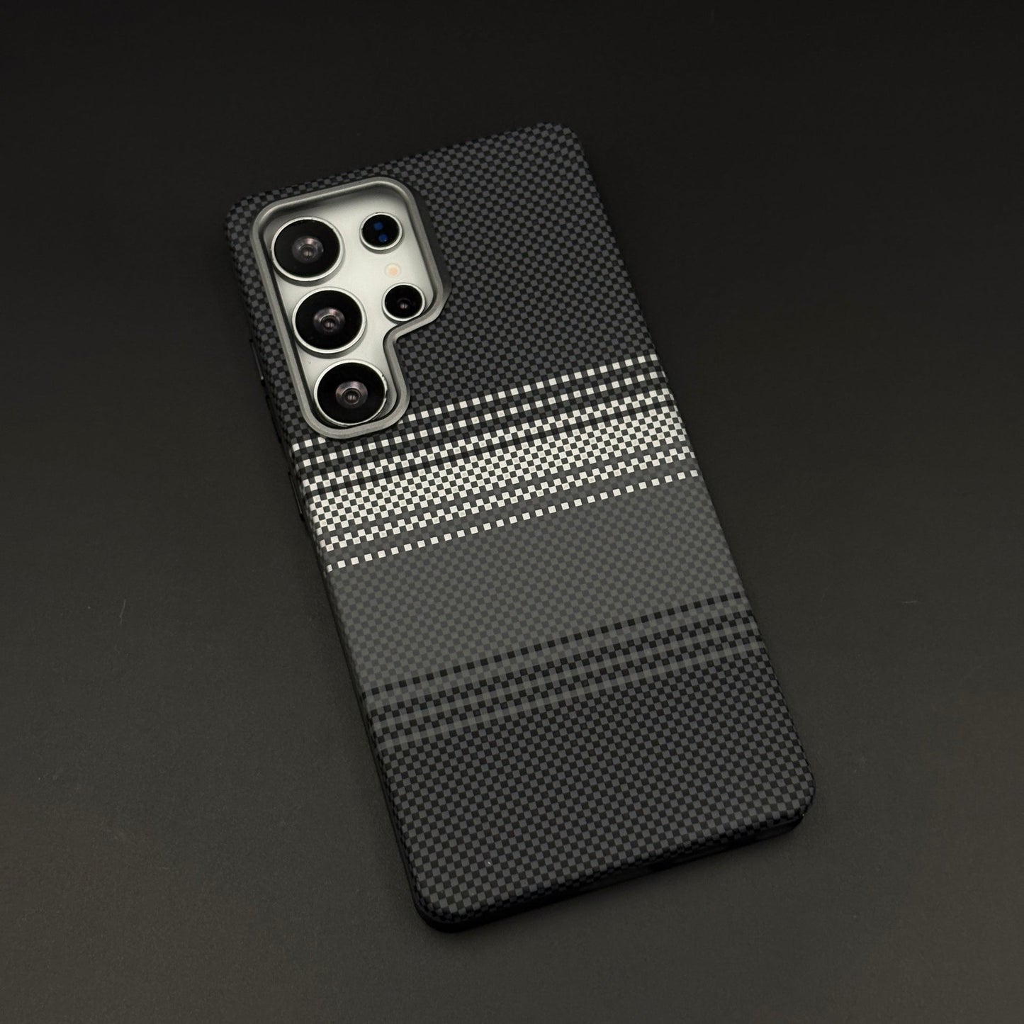 2-in-1 Detachable Magnetic Navy Grey Plaid Case for Samsung Galaxy S25 Ultra | Transparent Shell & Design Plate