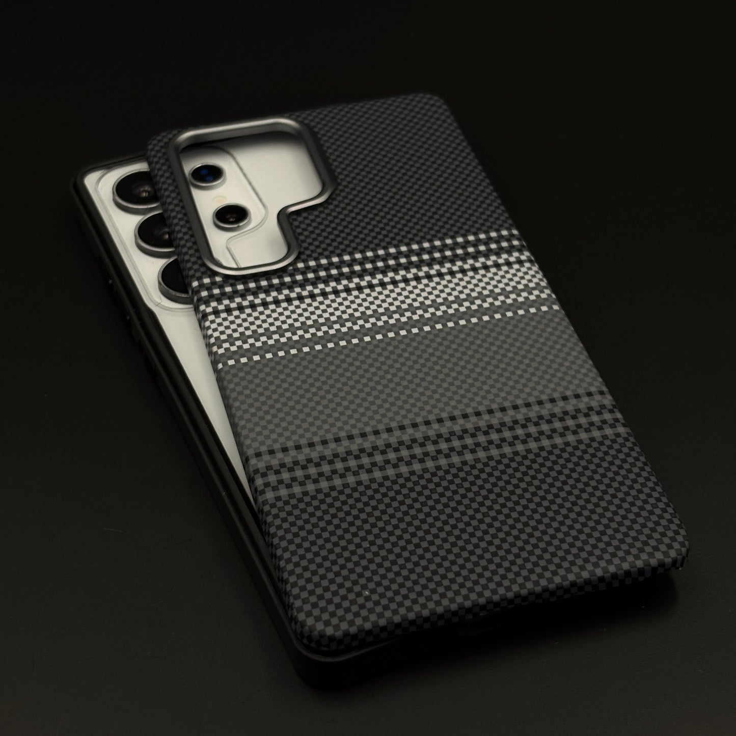 2-in-1 Detachable Magnetic Navy Grey Plaid Case for Samsung Galaxy S24 Ultra | Transparent Shell & Design Plate