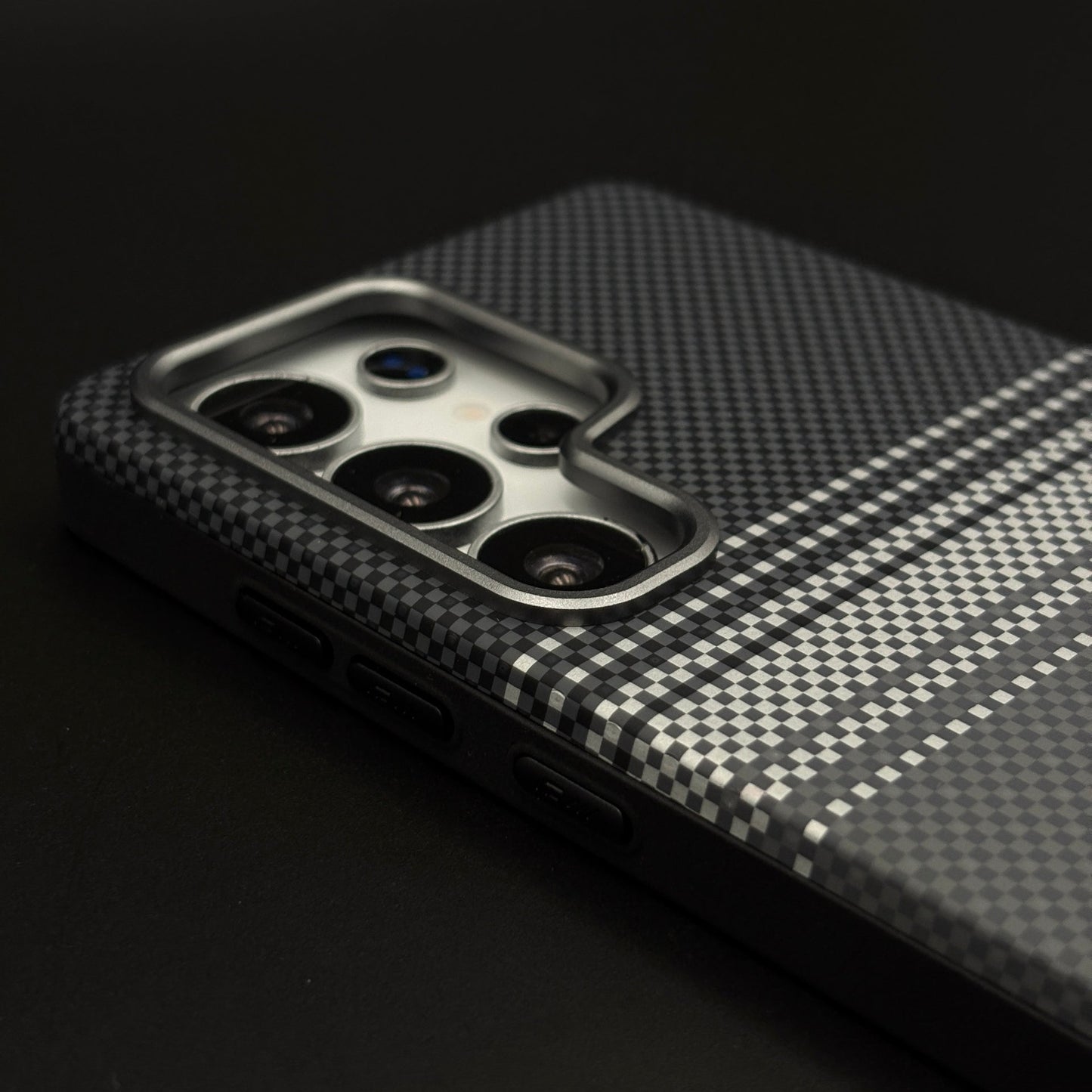 2-in-1 Detachable Magnetic Navy Grey Plaid Case for Samsung Galaxy S24 Ultra | Transparent Shell & Design Plate