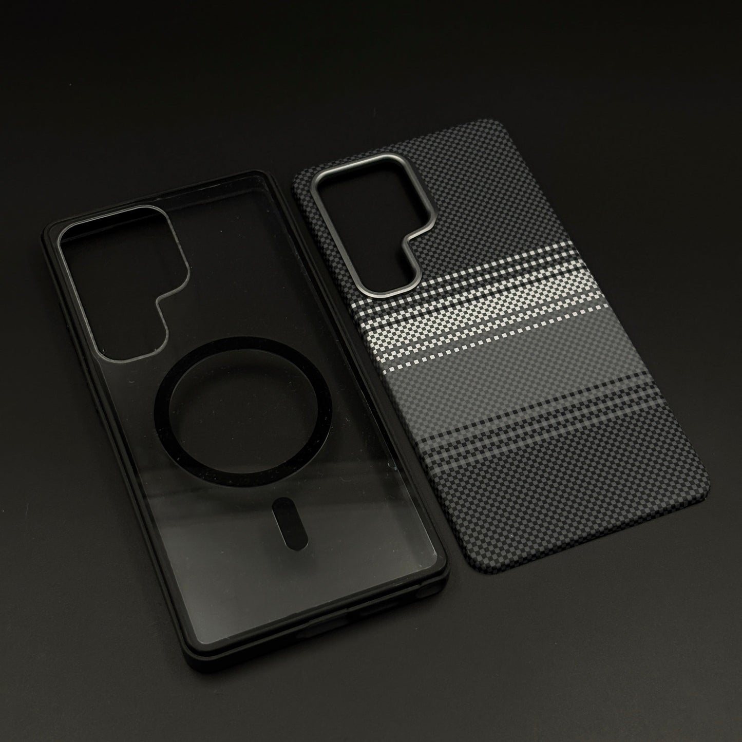 2-in-1 Detachable Magnetic Navy Grey Plaid Case for Samsung Galaxy S25 Ultra | Transparent Shell & Design Plate