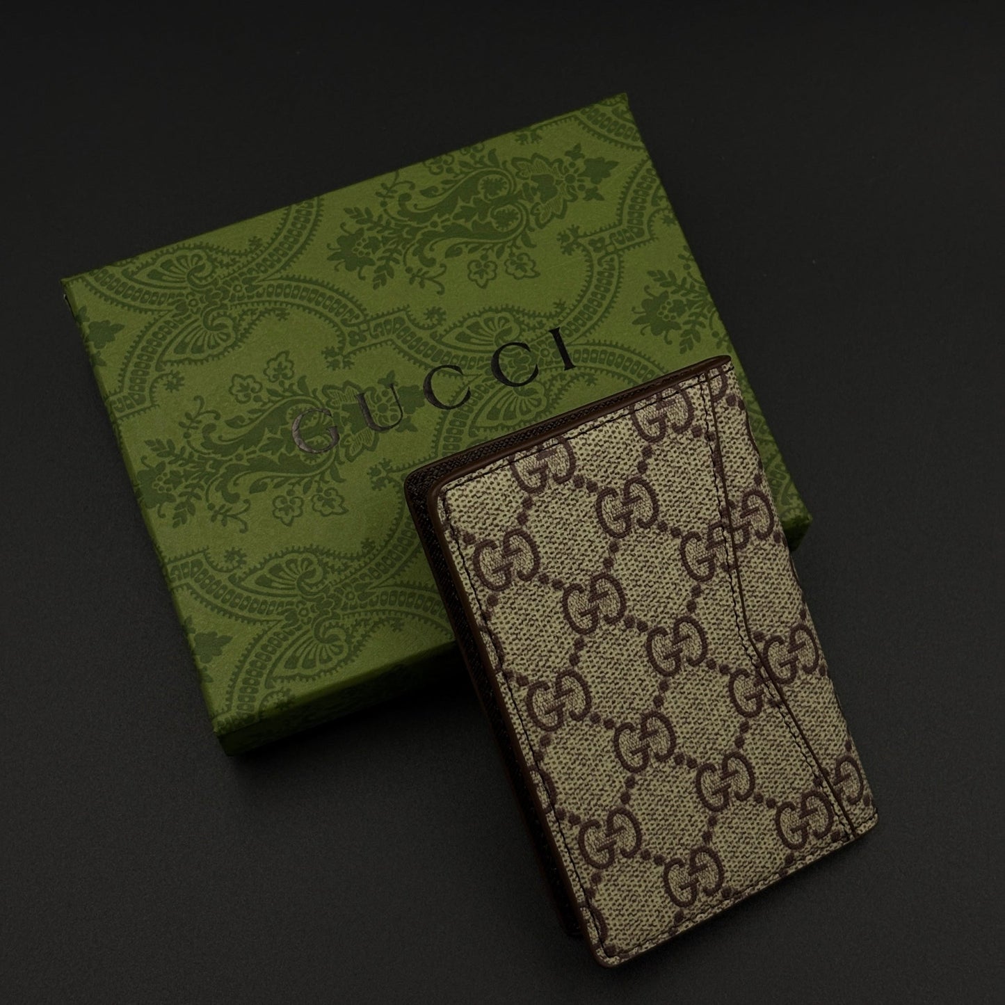 GG Monogram Card Holder Wallet with Web Stripe Strap with Box