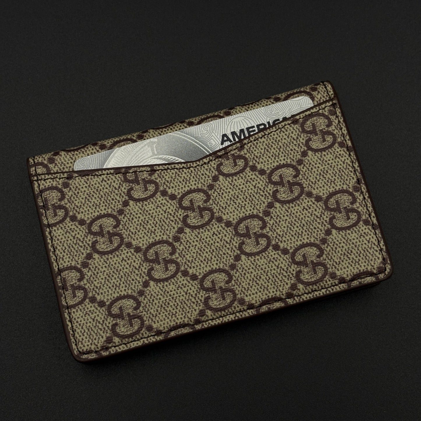 GG Monogram Card Holder Wallet with Web Stripe Strap with Box