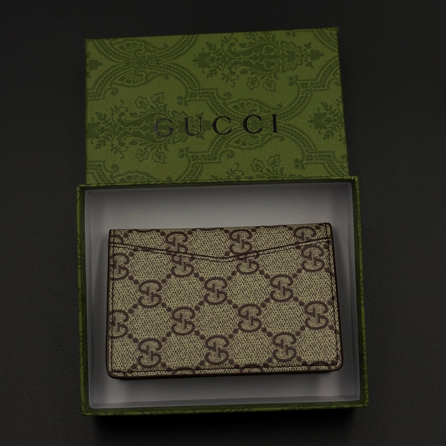 GG Monogram Card Holder Wallet with Web Stripe Strap with Box