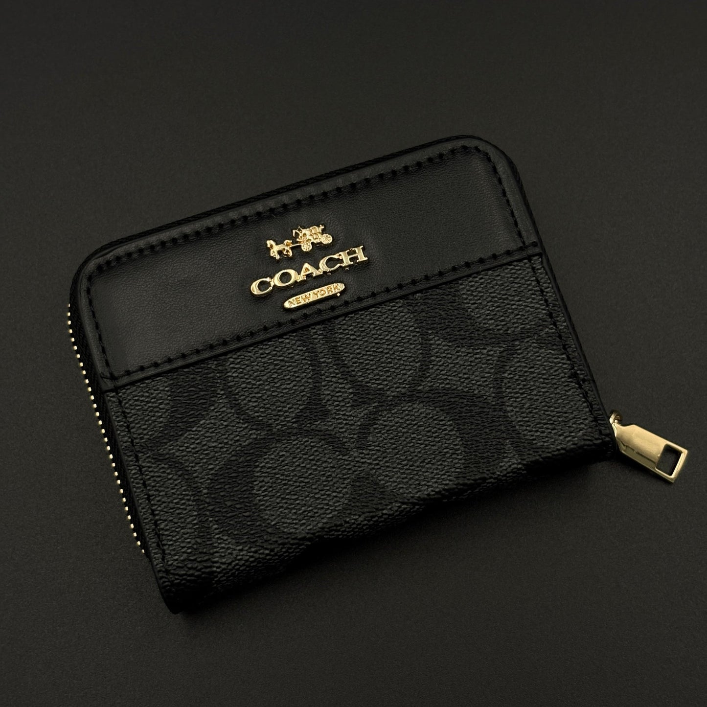 Luxury Brand C Zipper Card Holder Wallet with Gold Embossed Logo with Box
