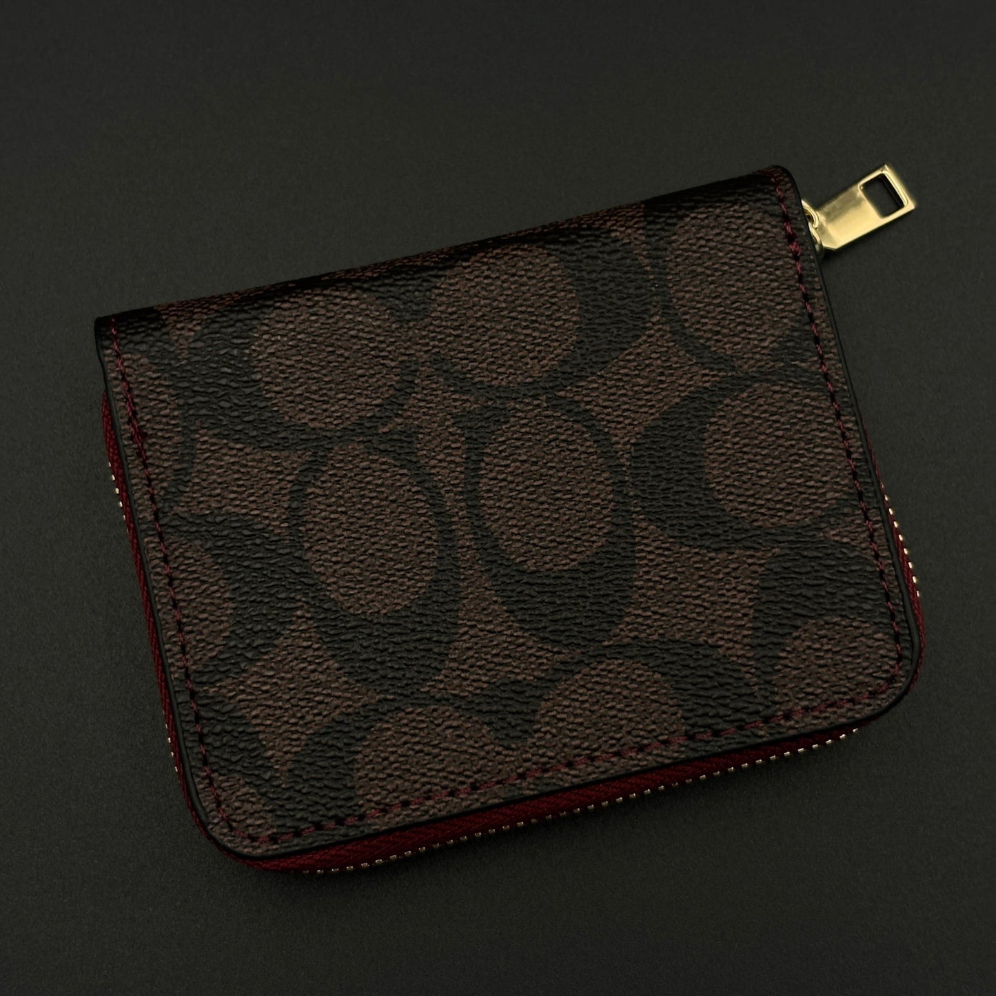 Luxury Brand C Zipper Card Holder Wallet with Gold Embossed Logo with Box