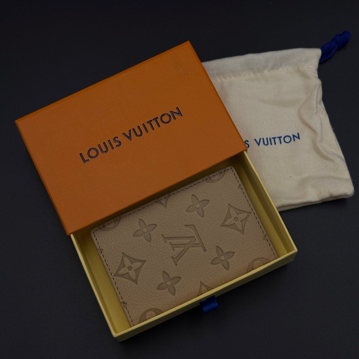 Luxury Fashion Brand Monogram 2-Sided Card Holder Leather Wallet with Box