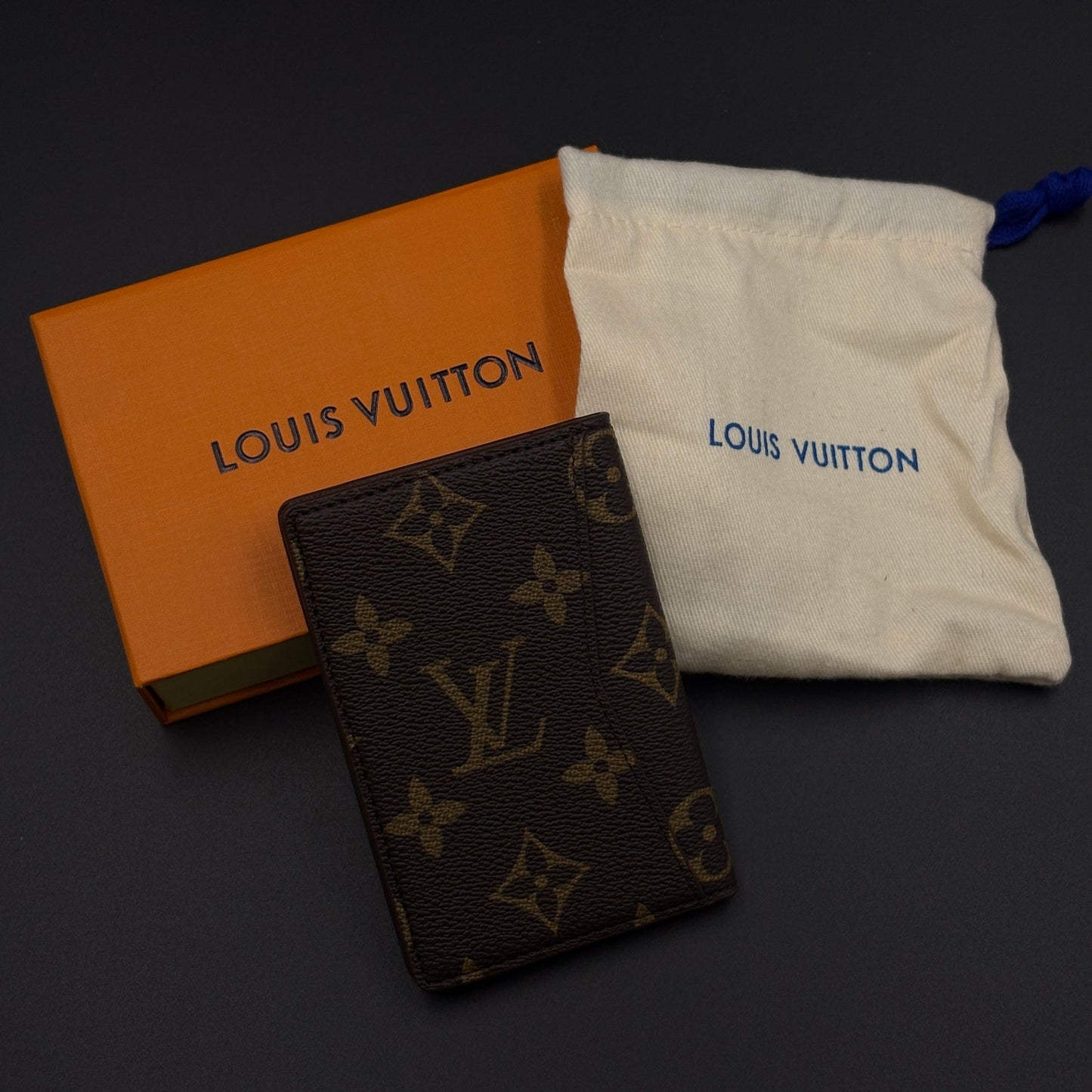 Luxury Fashion Brand Monogram 2-Sided Card Holder Leather Wallet with Box
