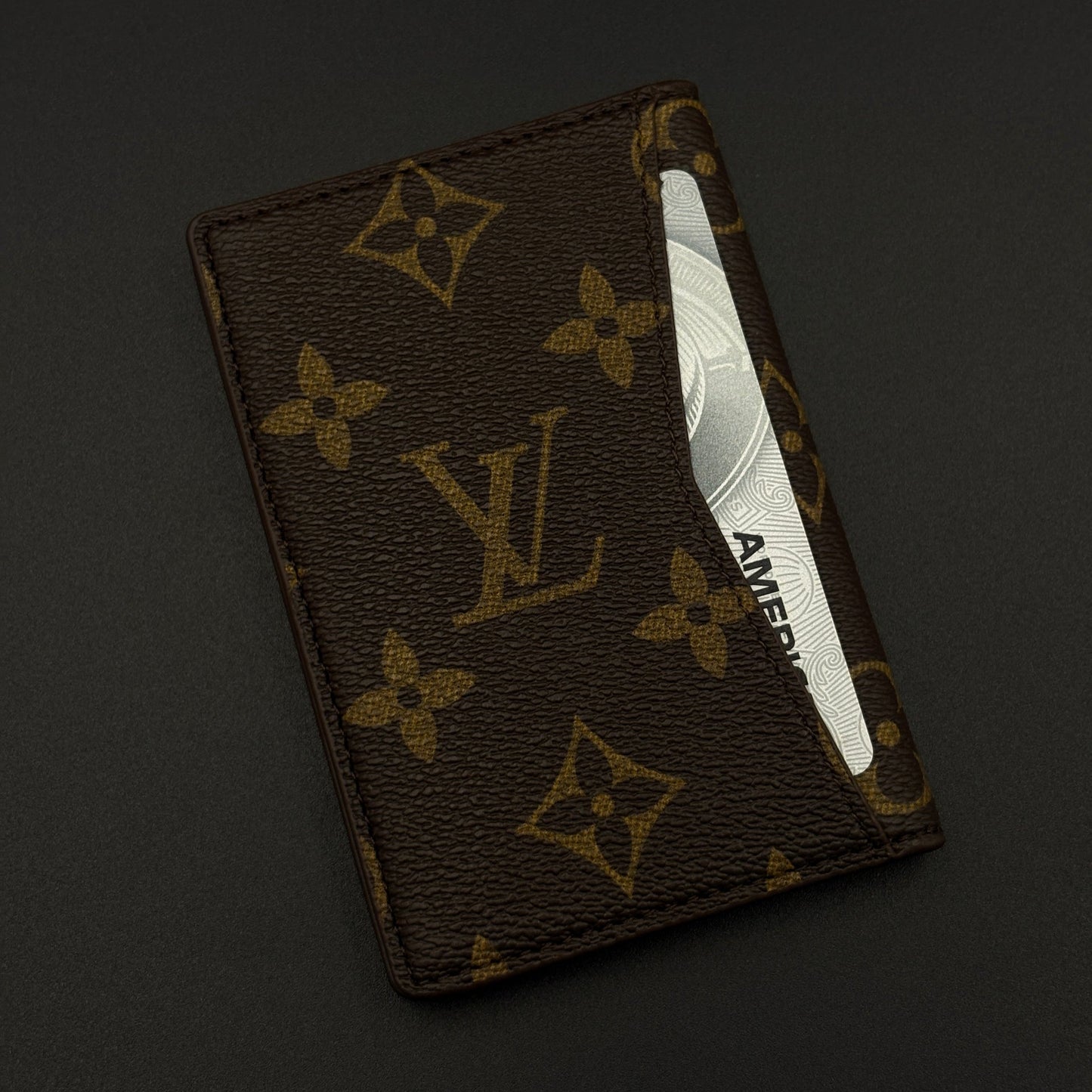 Luxury Fashion Brand Monogram 2-Sided Card Holder Leather Wallet with Box