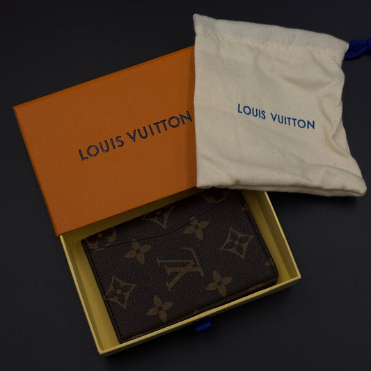 Luxury Fashion Brand Monogram 2-Sided Card Holder Leather Wallet with Box
