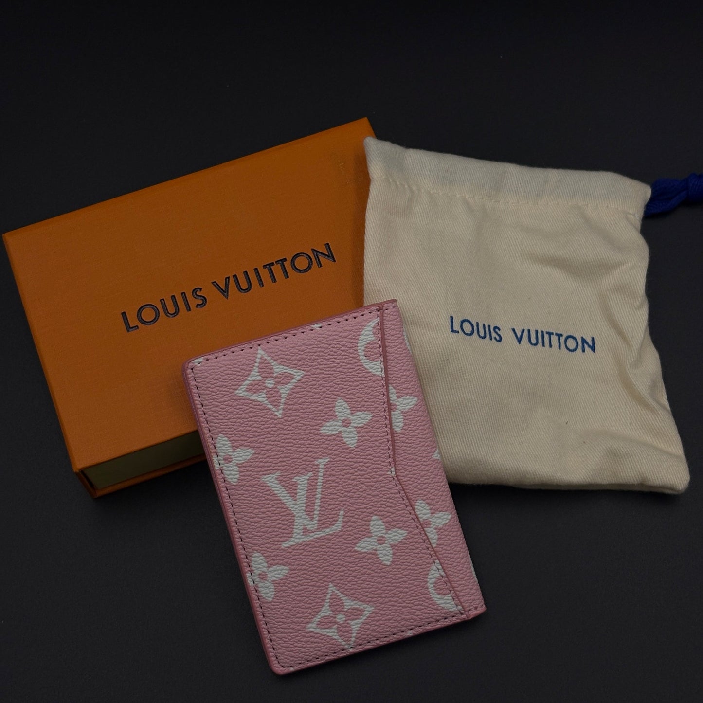 Luxury Fashion Brand Monogram 2-Sided Card Holder Leather Wallet with Box