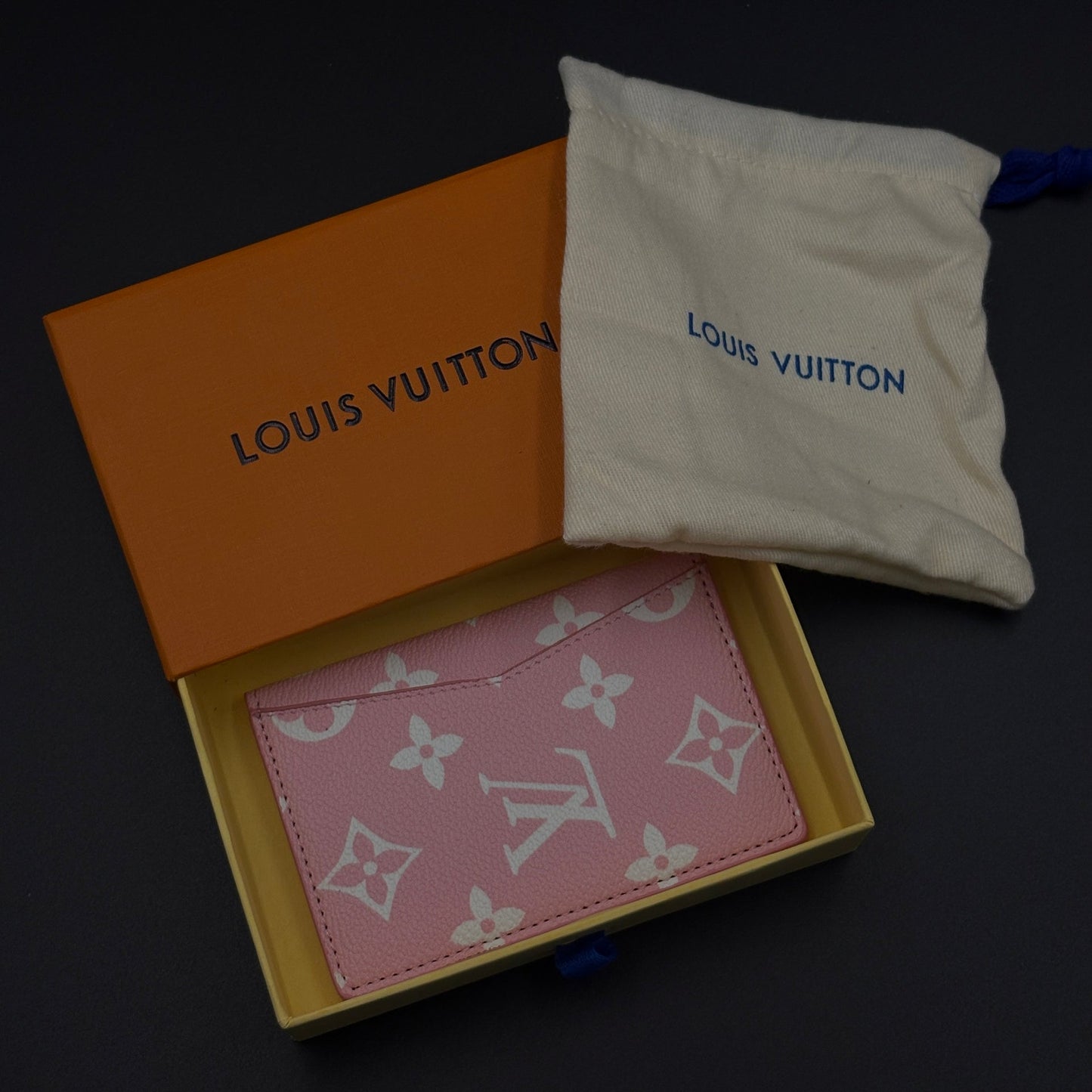 Luxury Fashion Brand Monogram 2-Sided Card Holder Leather Wallet with Box