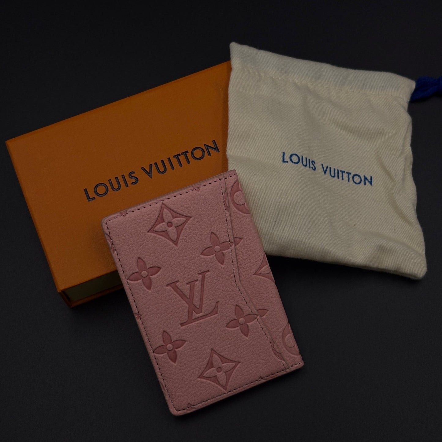 Luxury Fashion Brand Monogram 2-Sided Card Holder Leather Wallet with Box
