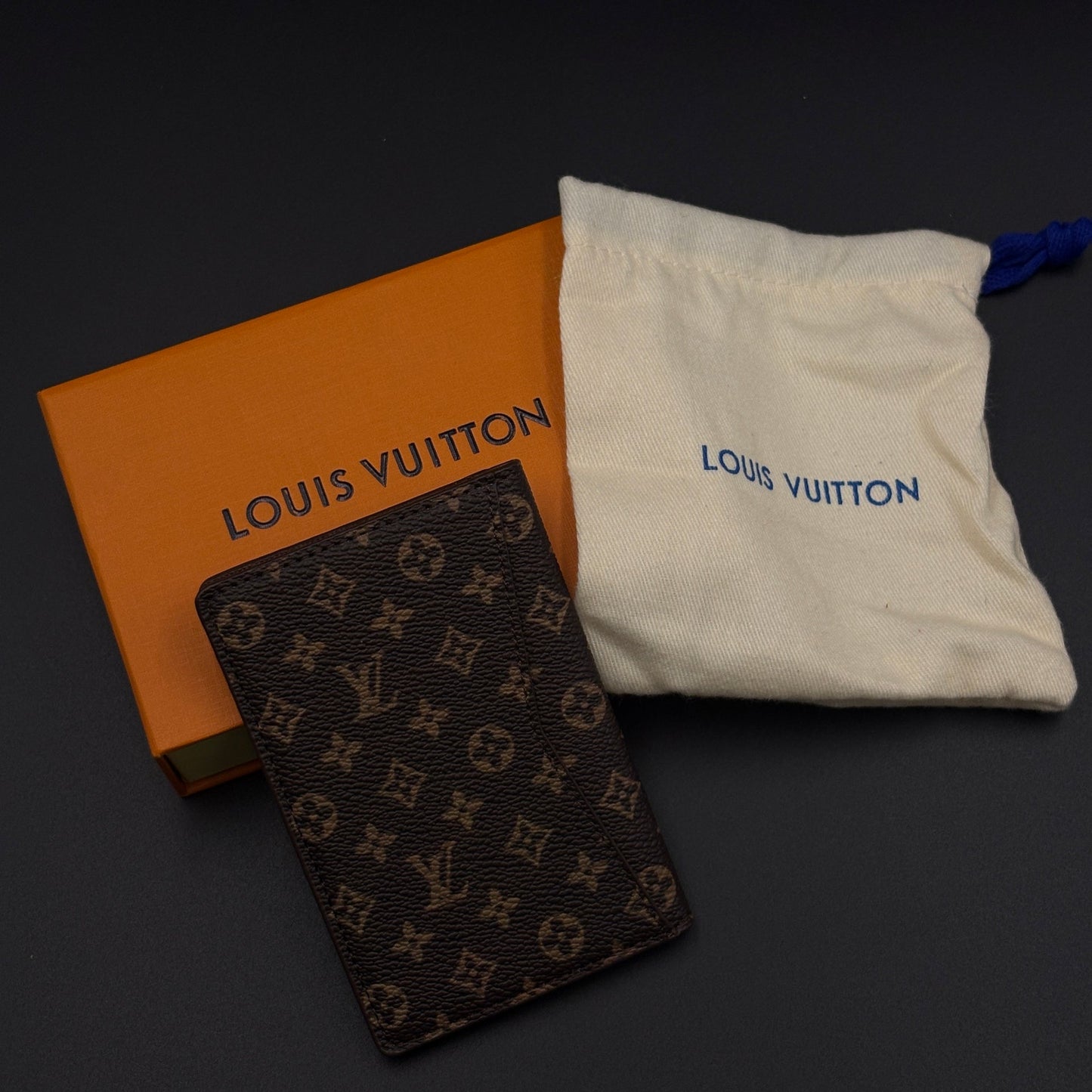 Luxury Fashion Brand Monogram 2-Sided Card Holder Leather Wallet with Box
