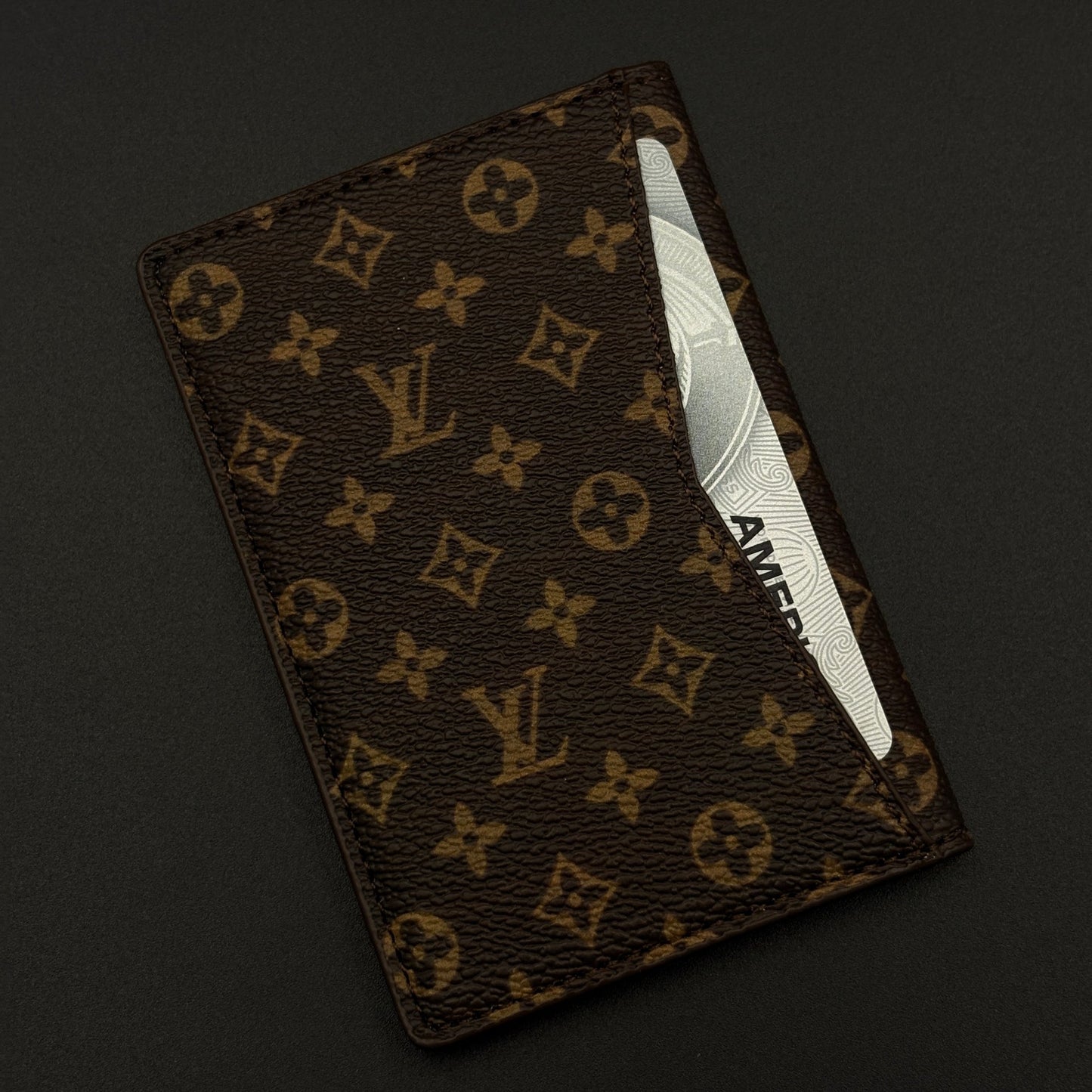 Luxury Fashion Brand Monogram 2-Sided Card Holder Leather Wallet with Box