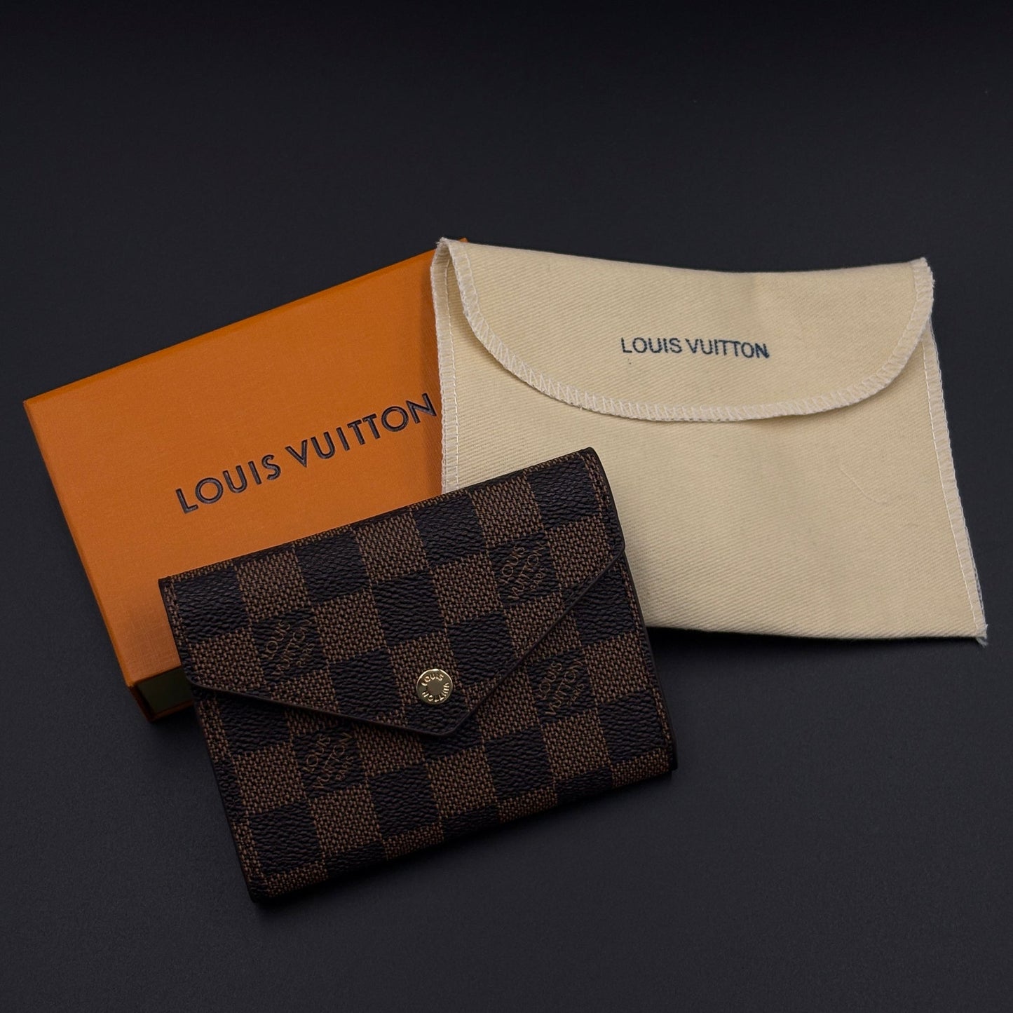 Luxury Fashion Brand Monogram Card Holder Wallet with Flap Closure with Box