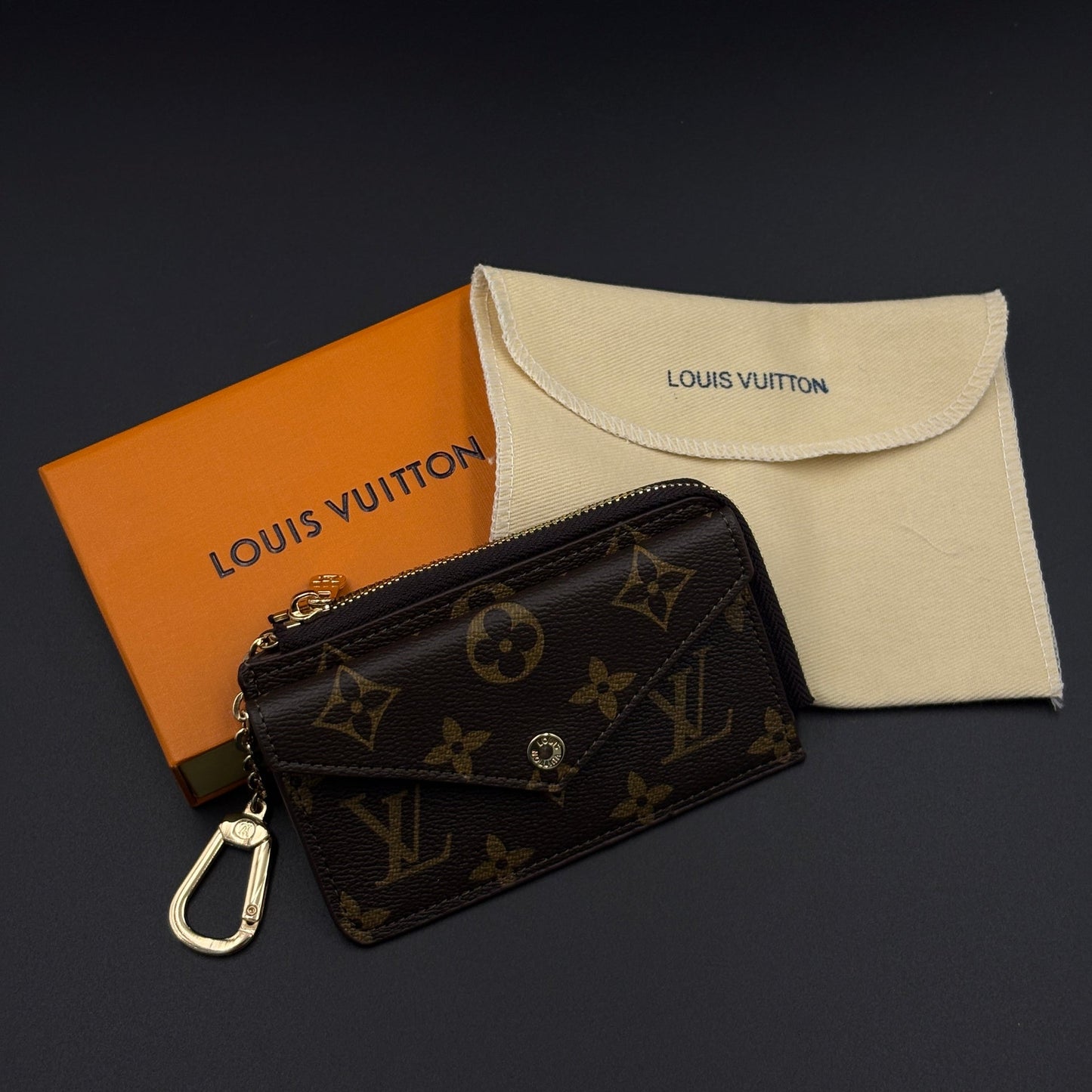 Luxury Fashion Brand Monogram Recto Verso Card Holder with Chain Hook with Box