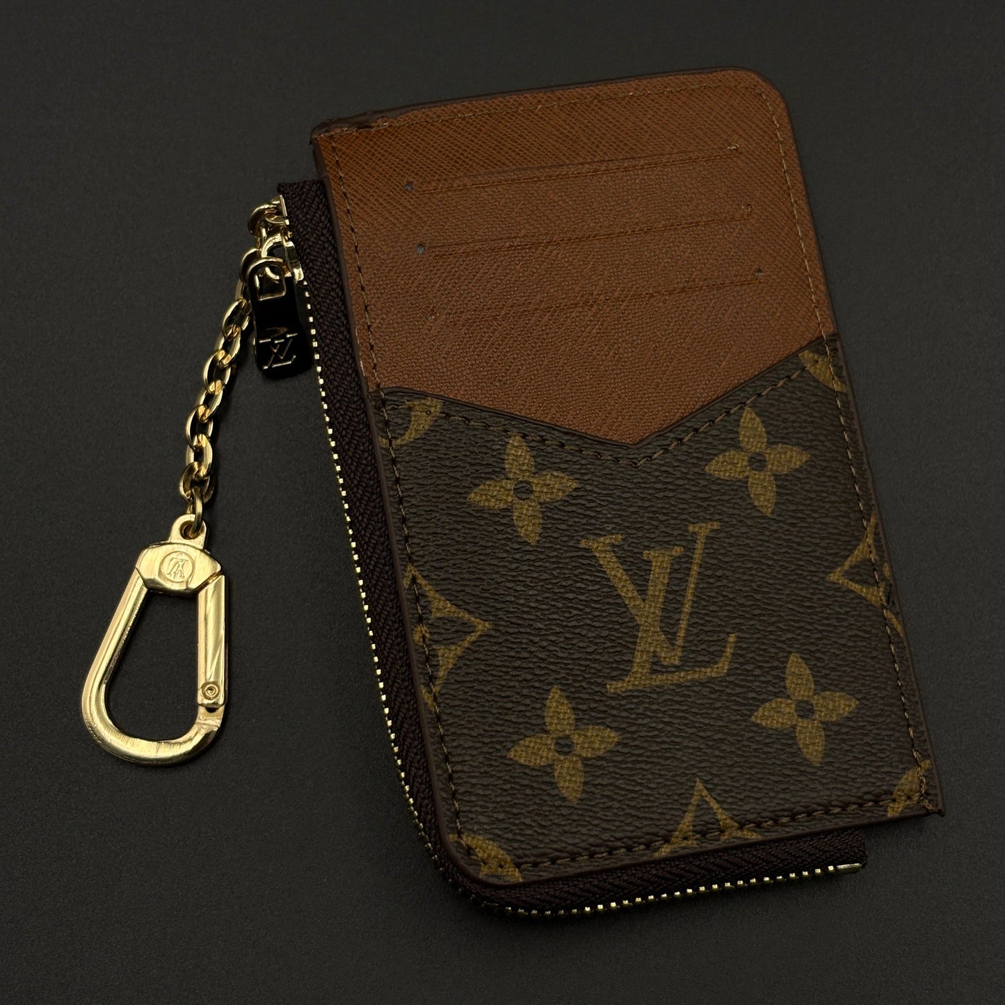 Luxury Fashion Brand Monogram Recto Verso Card Holder with Chain Hook with Box