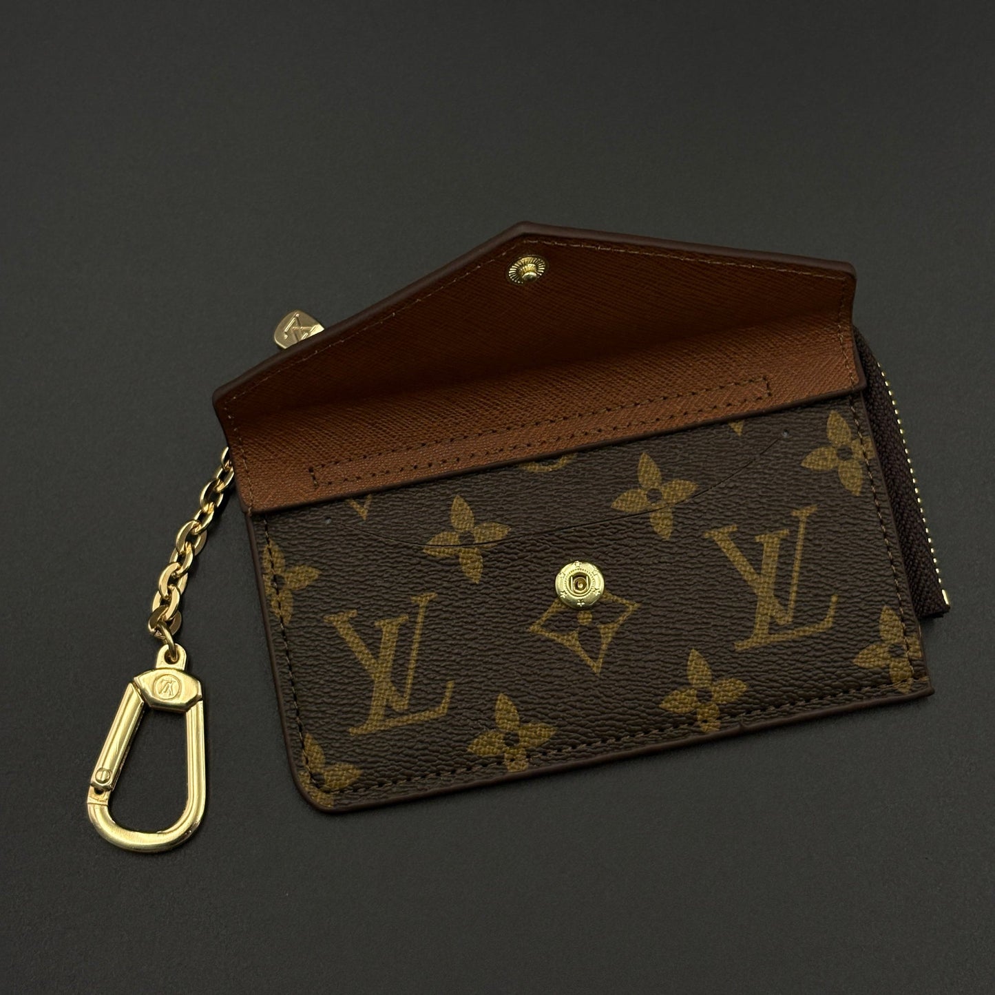 Luxury Fashion Brand Monogram Recto Verso Card Holder with Chain Hook with Box