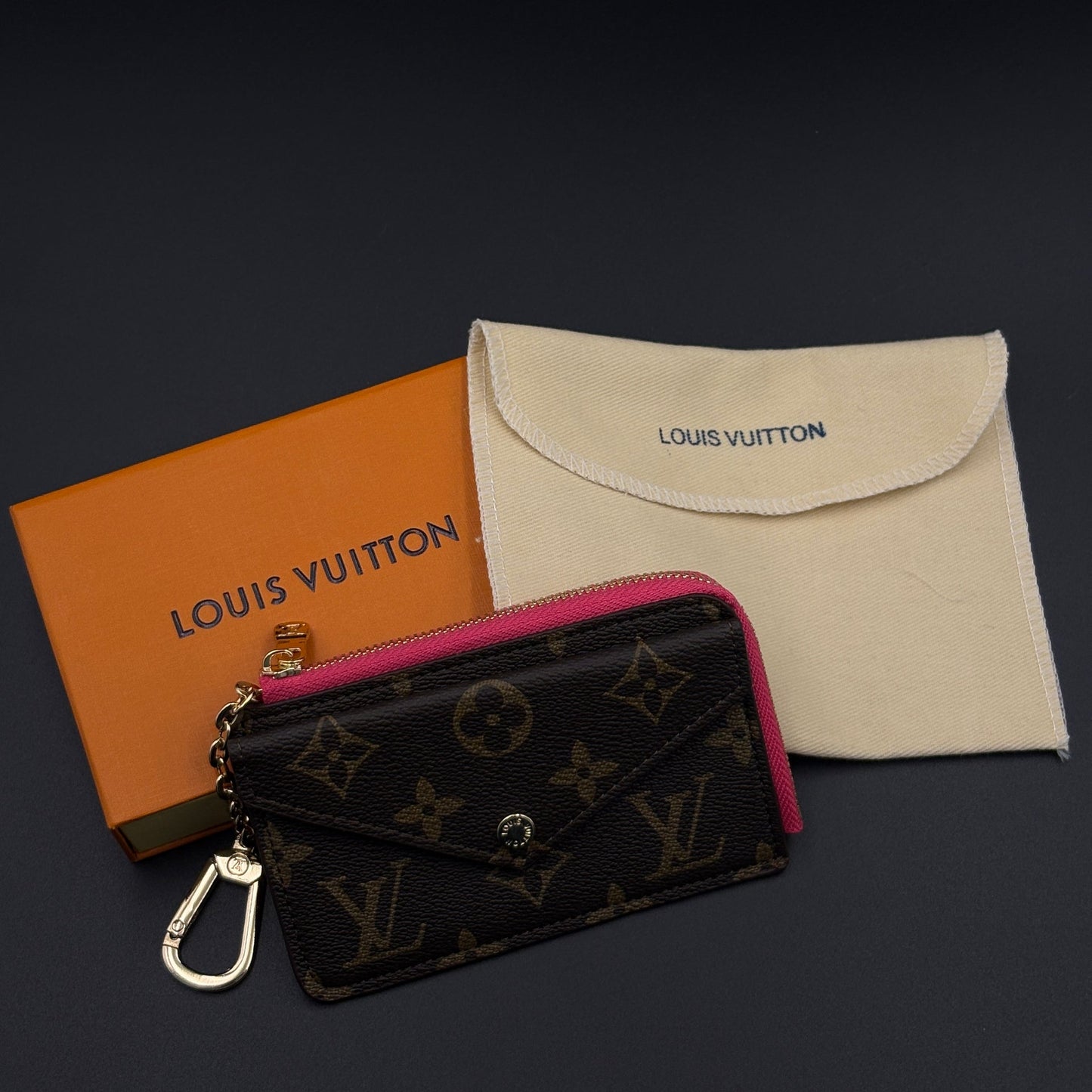 Luxury Fashion Brand Monogram Recto Verso Card Holder with Chain Hook with Box