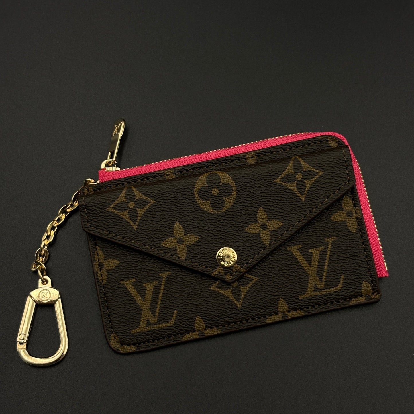 Luxury Fashion Brand Monogram Recto Verso Card Holder with Chain Hook with Box
