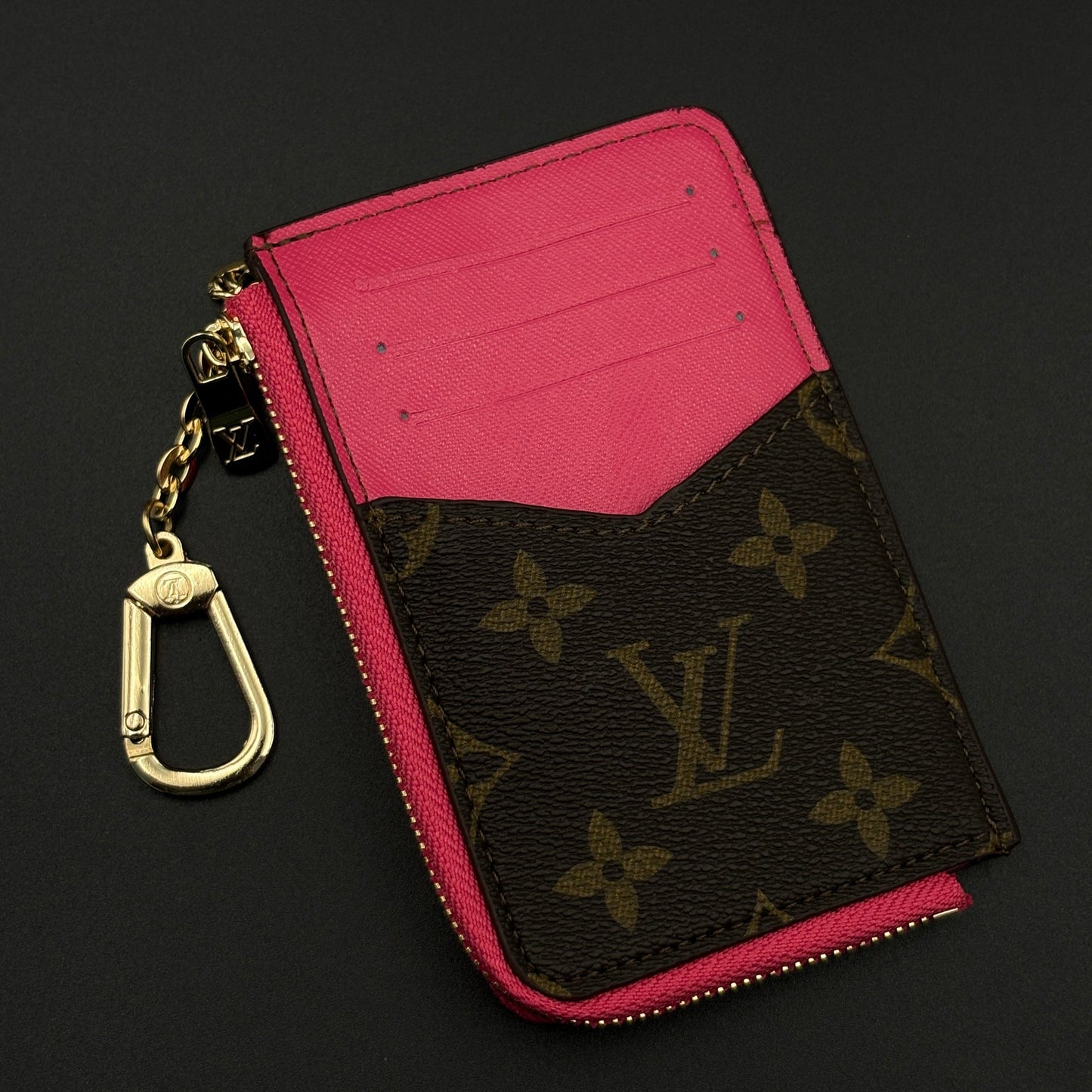 Luxury Fashion Brand Monogram Recto Verso Card Holder with Chain Hook with Box