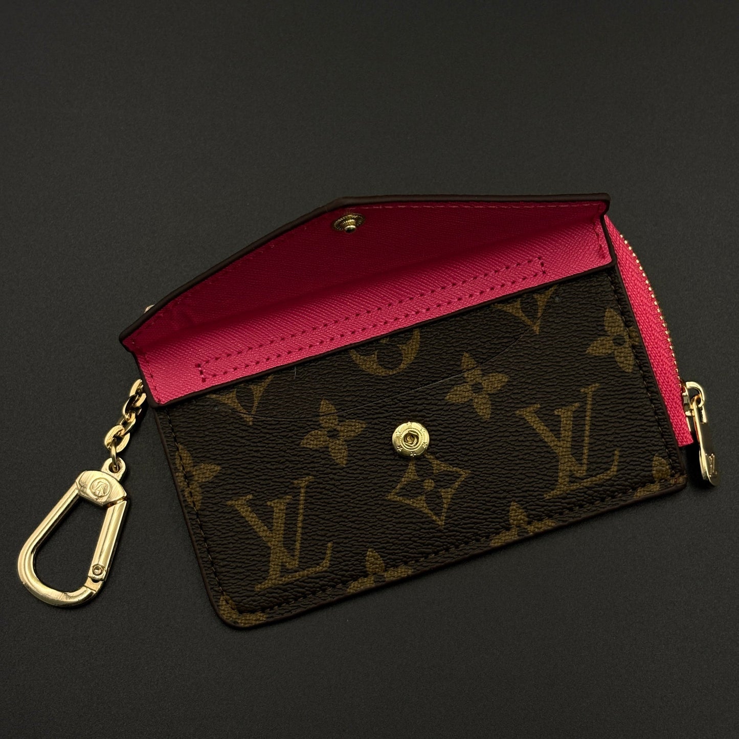 Luxury Fashion Brand Monogram Recto Verso Card Holder with Chain Hook with Box