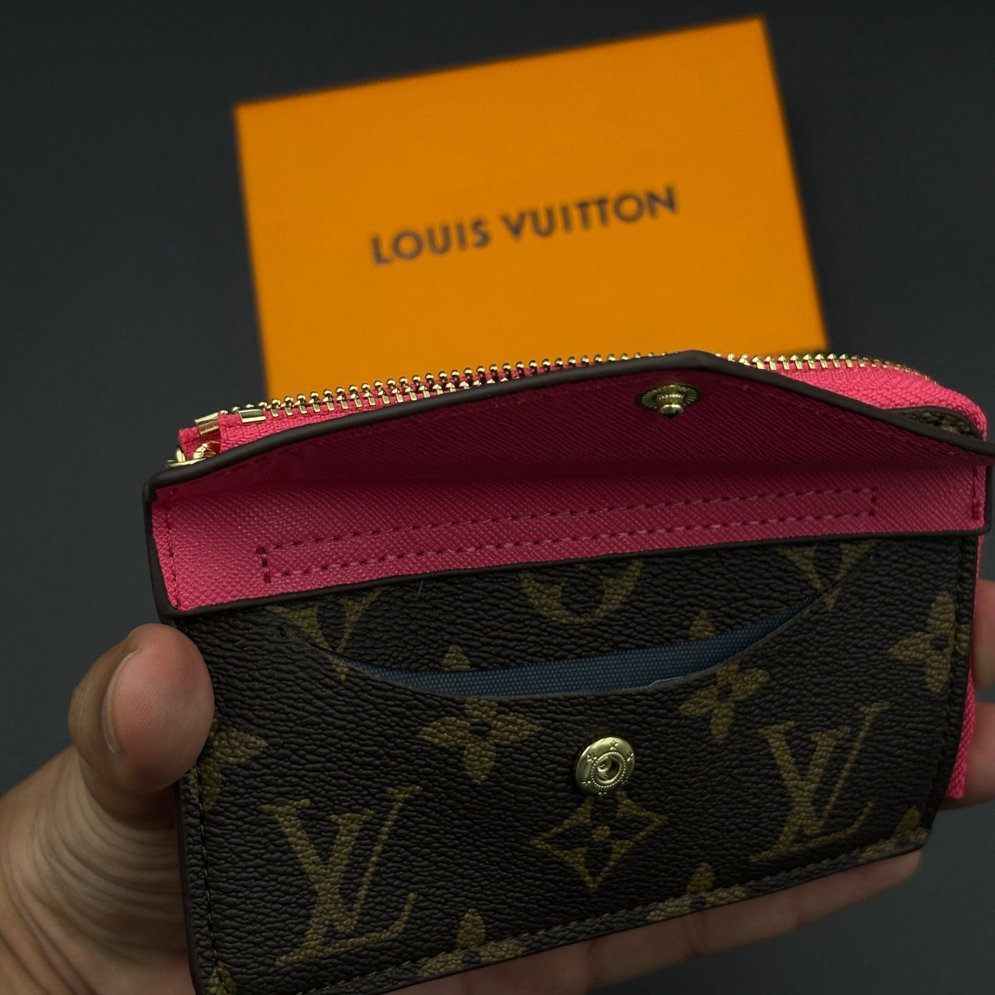 Luxury Fashion Brand Monogram Recto Verso Card Holder with Chain Hook with Box