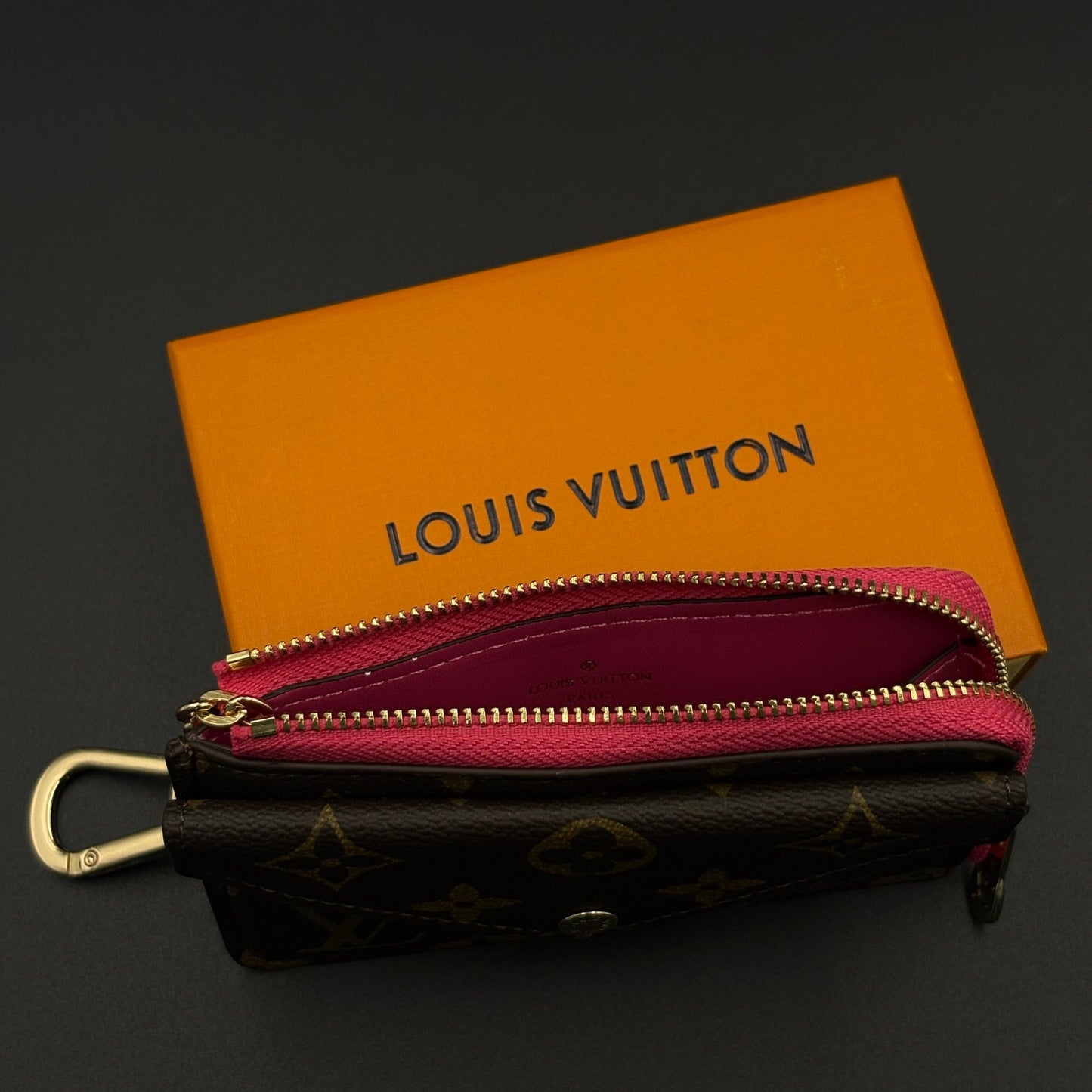 Luxury Fashion Brand Monogram Recto Verso Card Holder with Chain Hook with Box