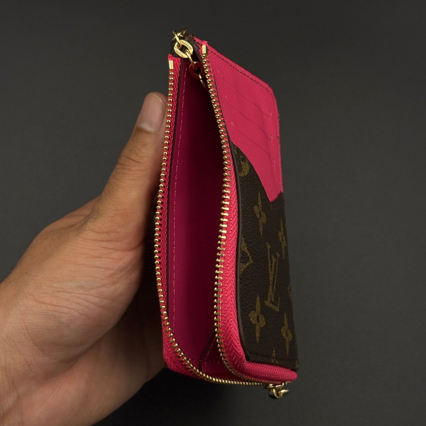 Luxury Fashion Brand Monogram Recto Verso Card Holder with Chain Hook with Box