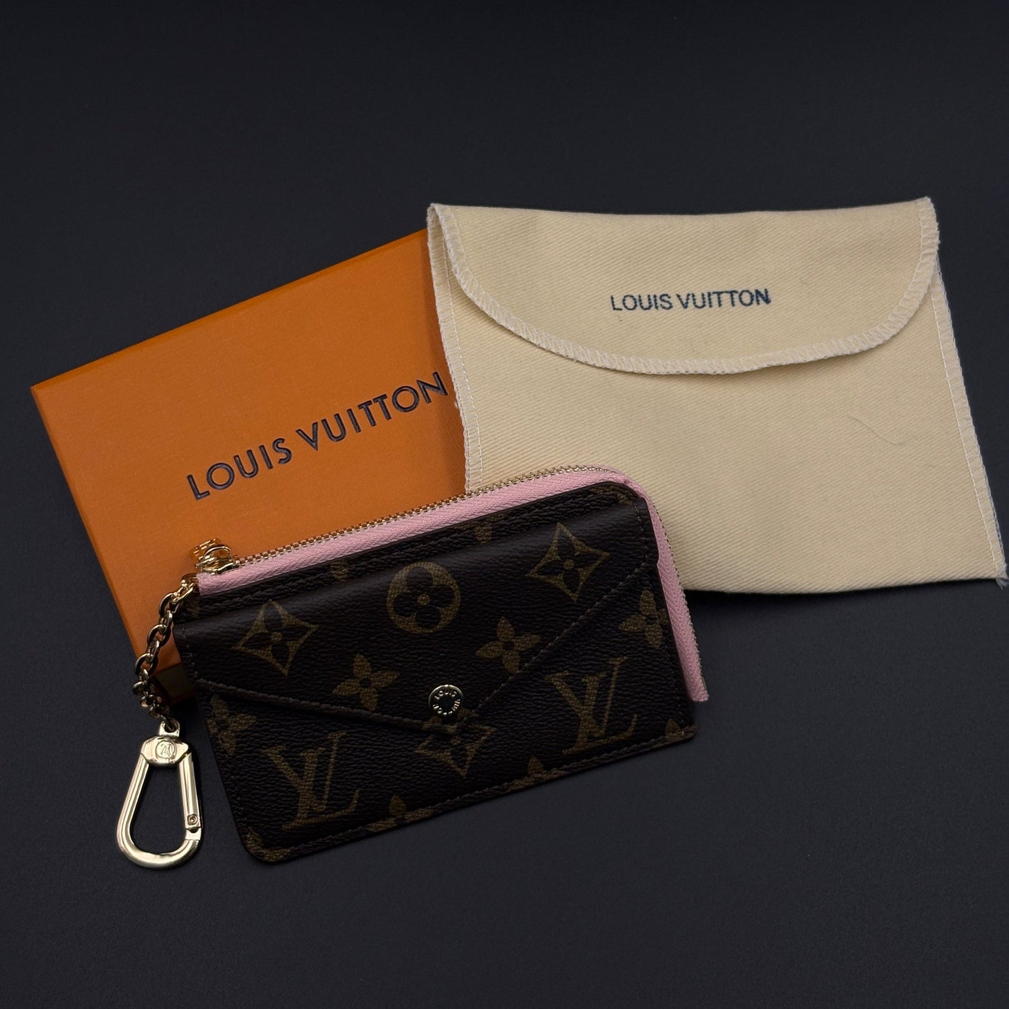 Luxury Fashion Brand Monogram Recto Verso Card Holder with Chain Hook with Box