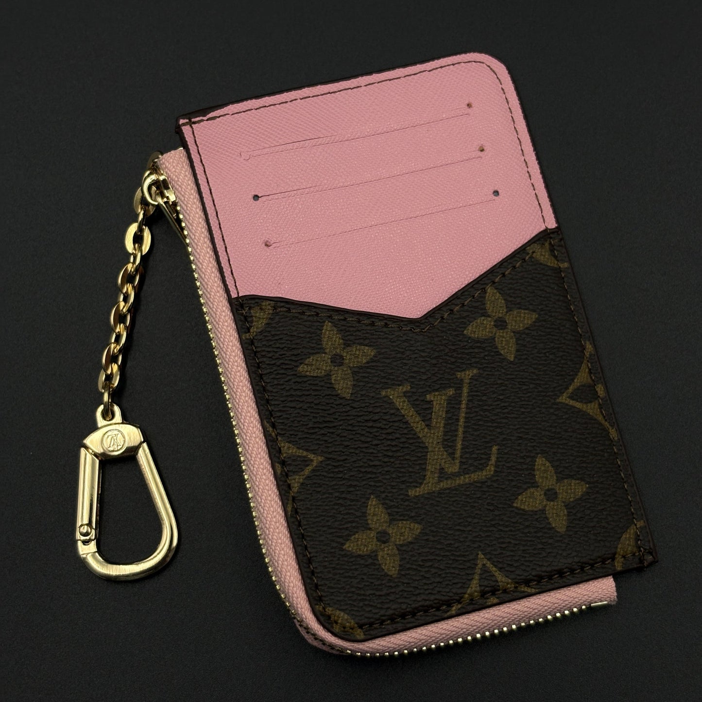 Luxury Fashion Brand Monogram Recto Verso Card Holder with Chain Hook with Box