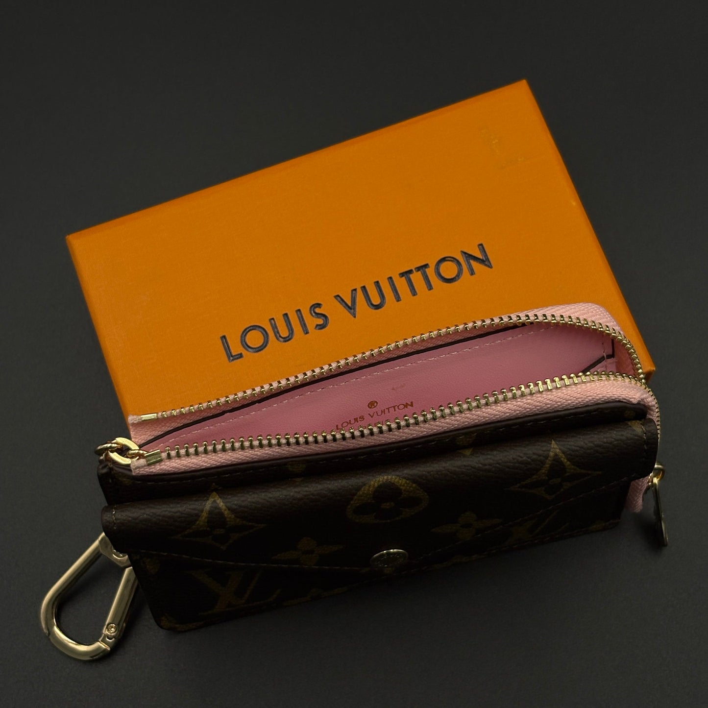 Luxury Fashion Brand Monogram Recto Verso Card Holder with Chain Hook with Box