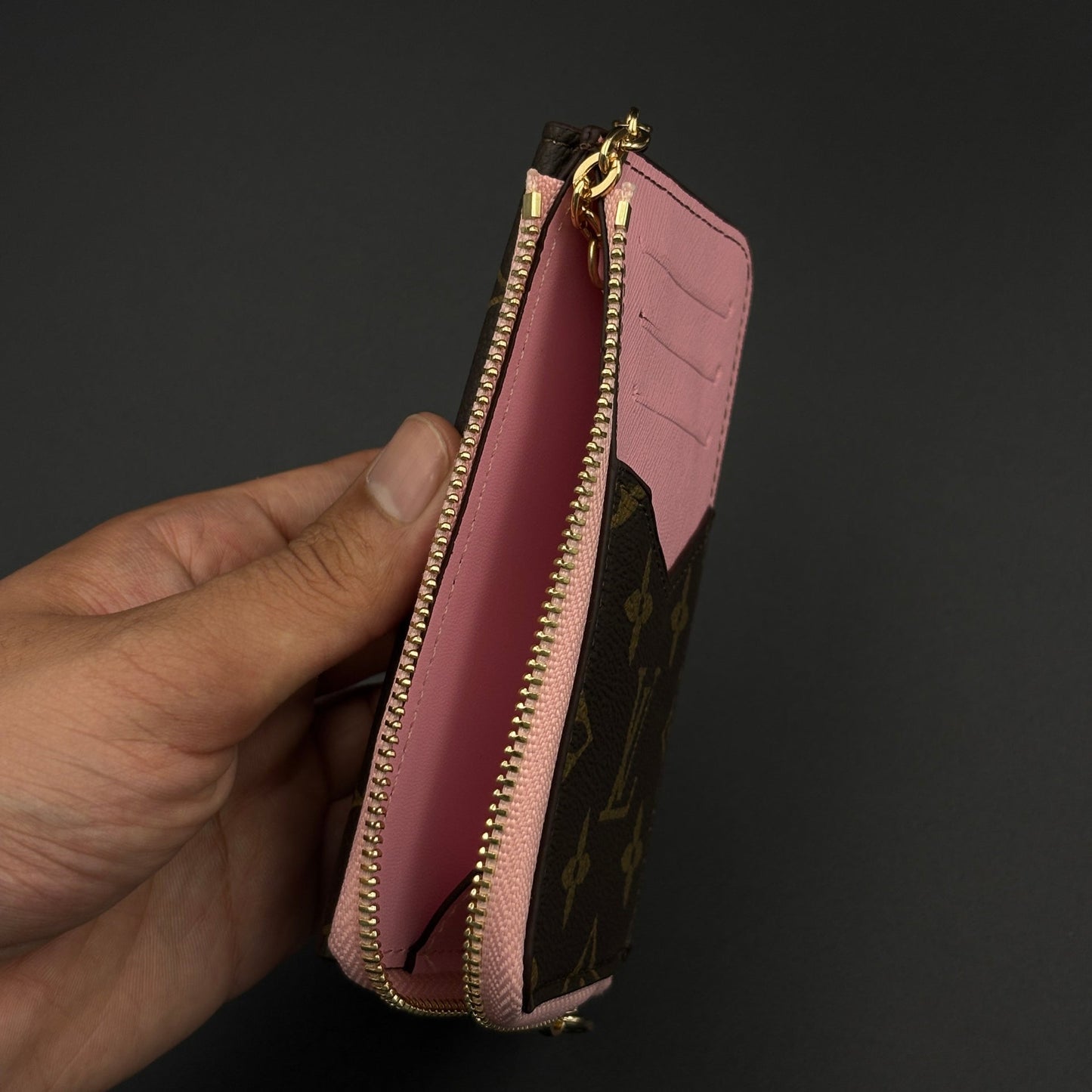 Luxury Fashion Brand Monogram Recto Verso Card Holder with Chain Hook with Box