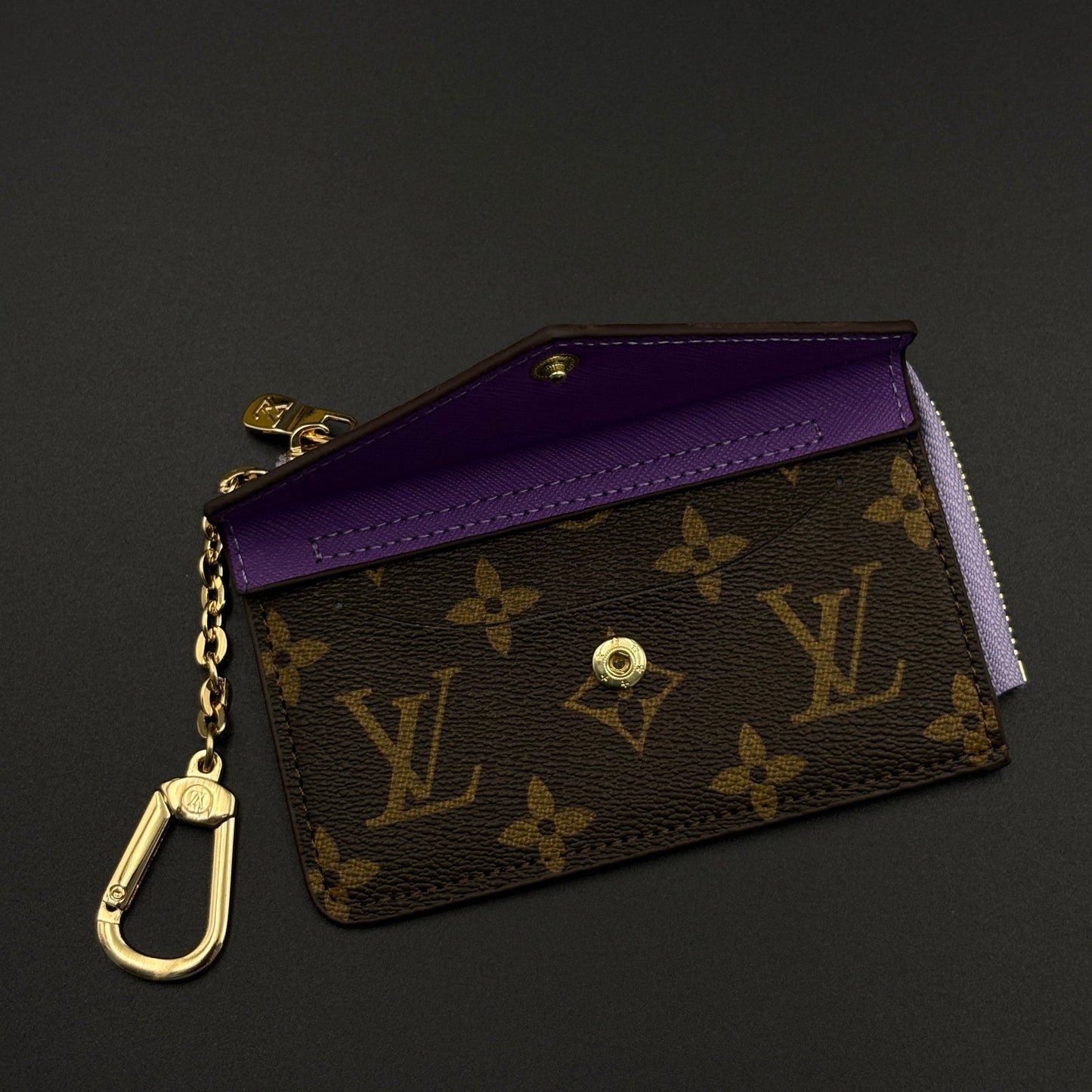 Luxury Fashion Brand Monogram Recto Verso Card Holder with Chain Hook with Box