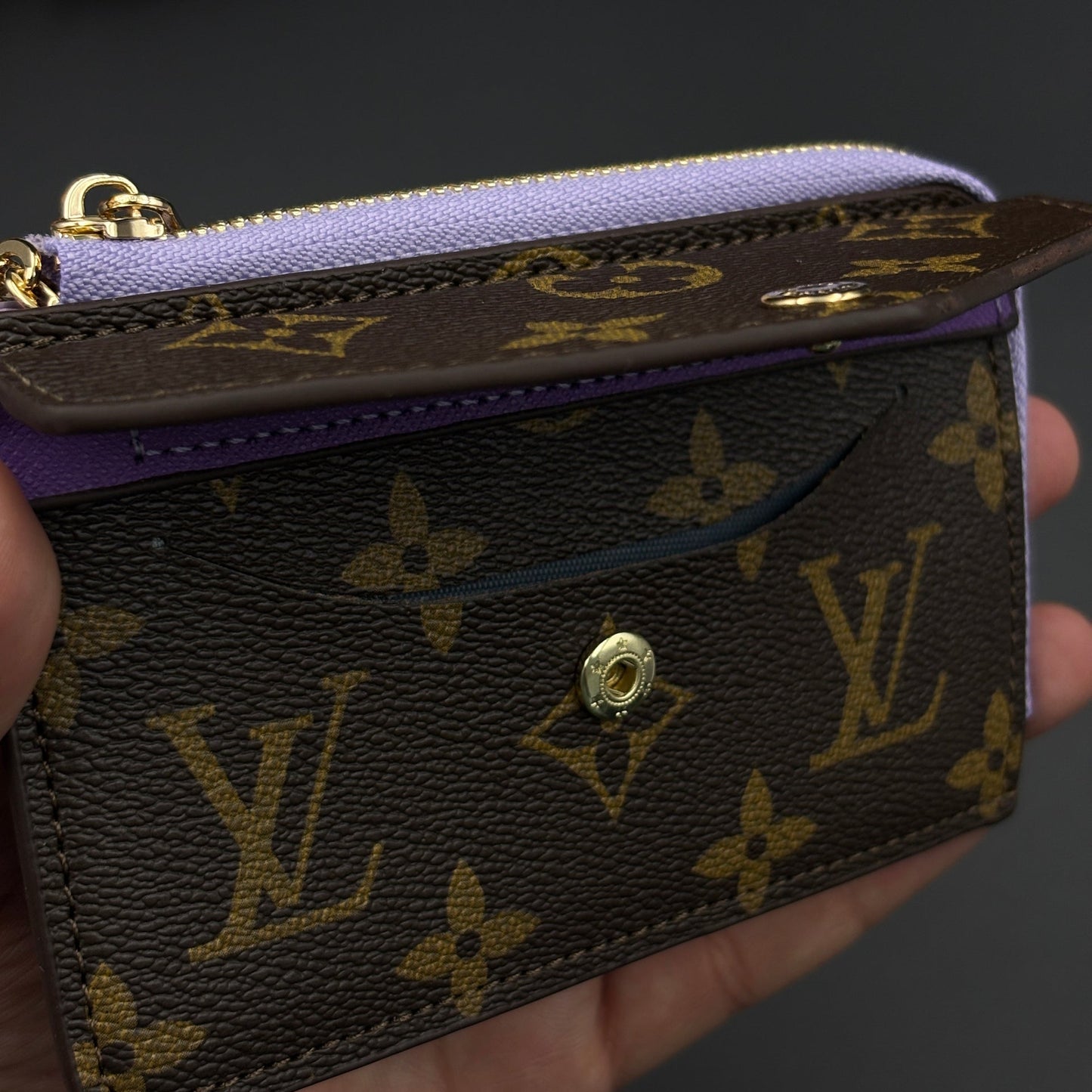 Luxury Fashion Brand Monogram Recto Verso Card Holder with Chain Hook with Box