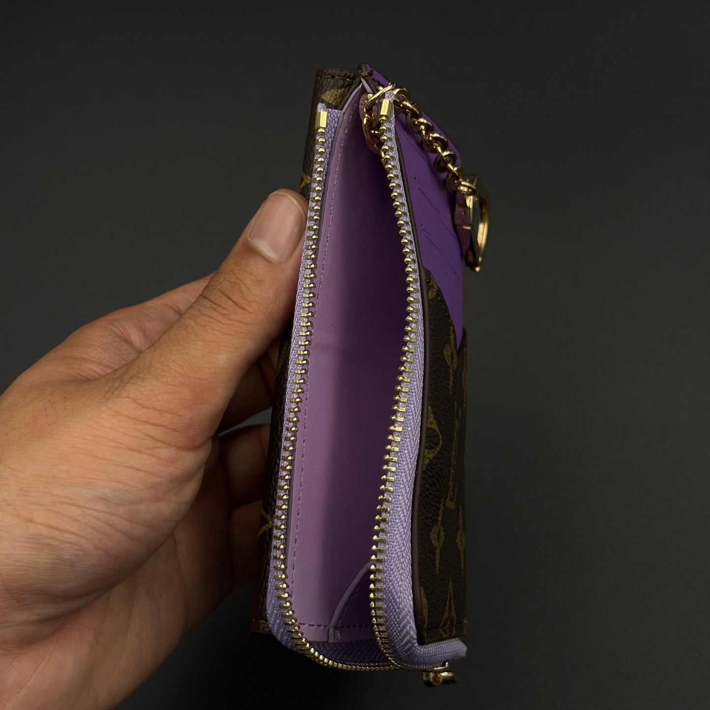 Luxury Fashion Brand Monogram Recto Verso Card Holder with Chain Hook with Box