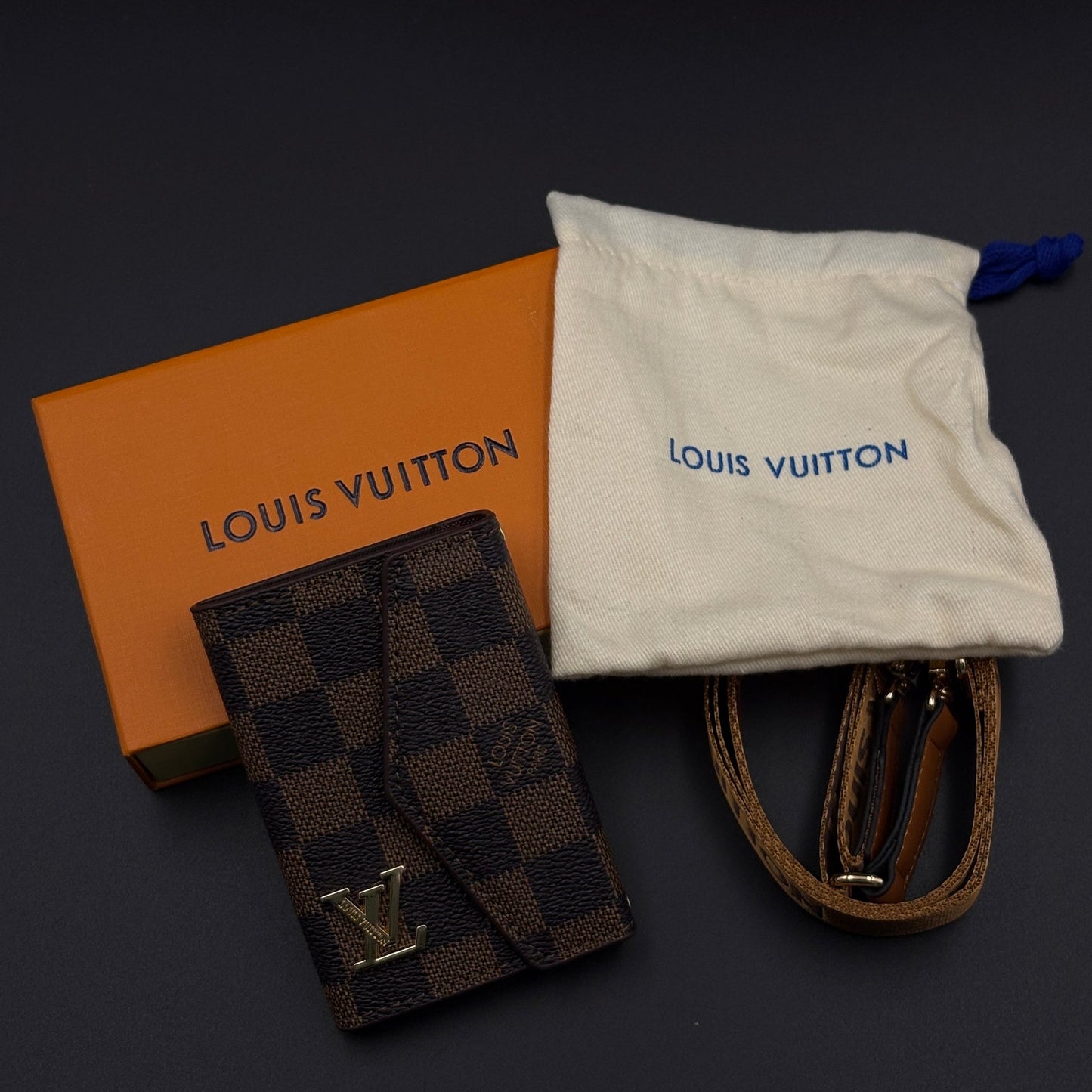 Luxury Fashion Brand Monogram Checks Empreinte Victorine Wallet Card Holder Strap with Box