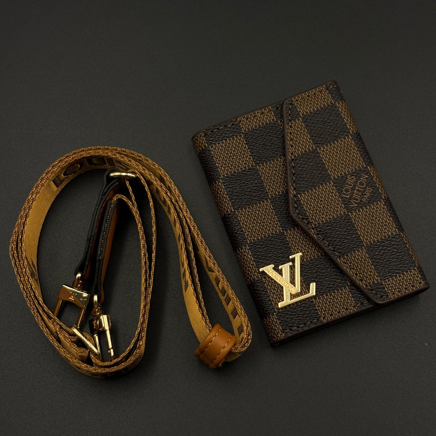 Luxury Fashion Brand Monogram Checks Empreinte Victorine Wallet Card Holder Strap with Box