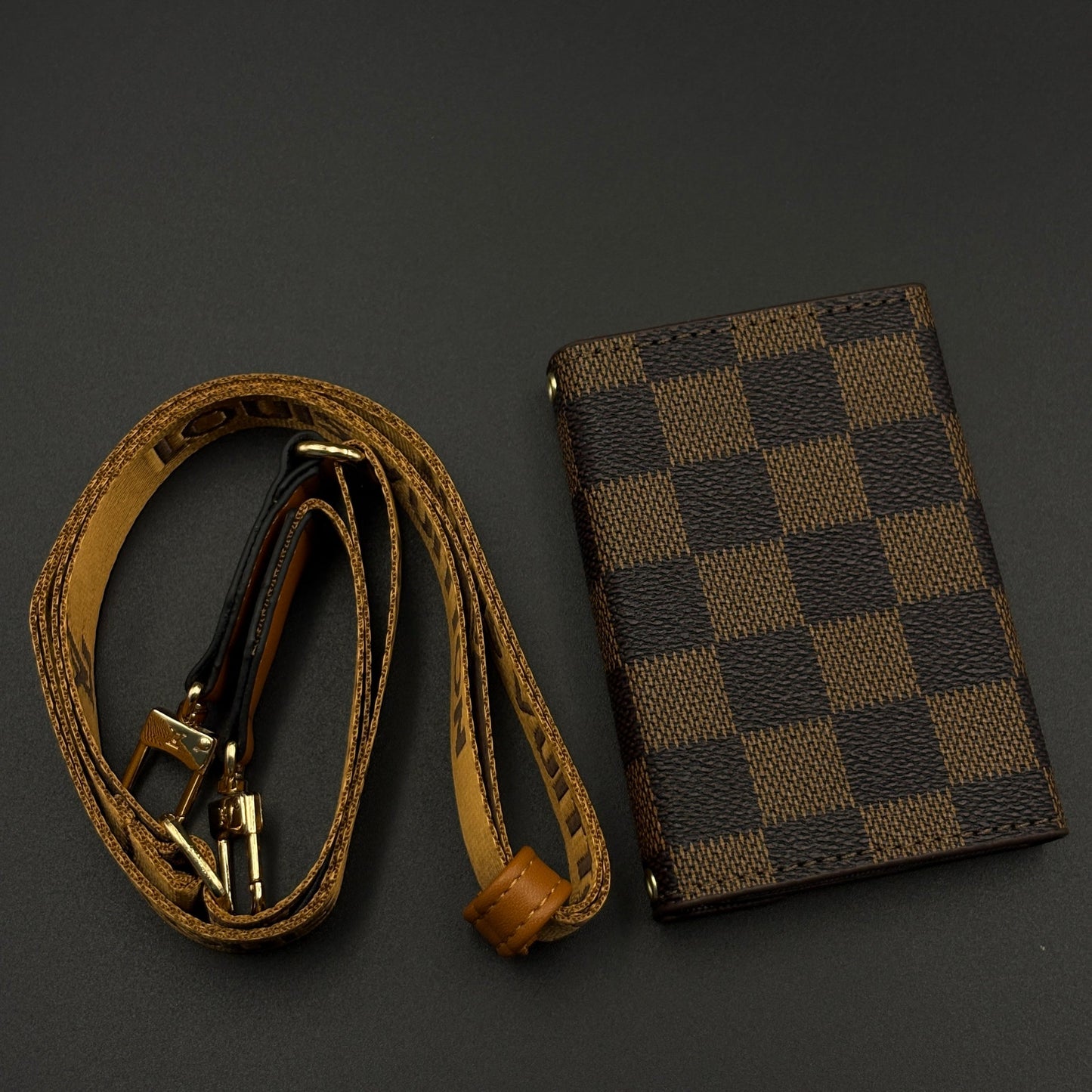 Luxury Fashion Brand Monogram Checks Empreinte Victorine Wallet Card Holder Strap with Box