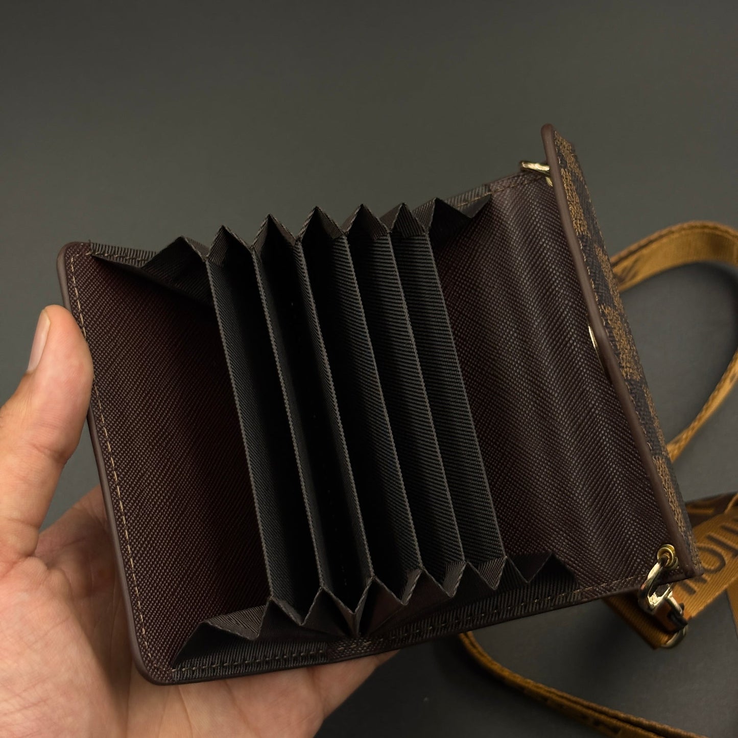 Luxury Fashion Brand Monogram Checks Empreinte Victorine Wallet Card Holder Strap with Box