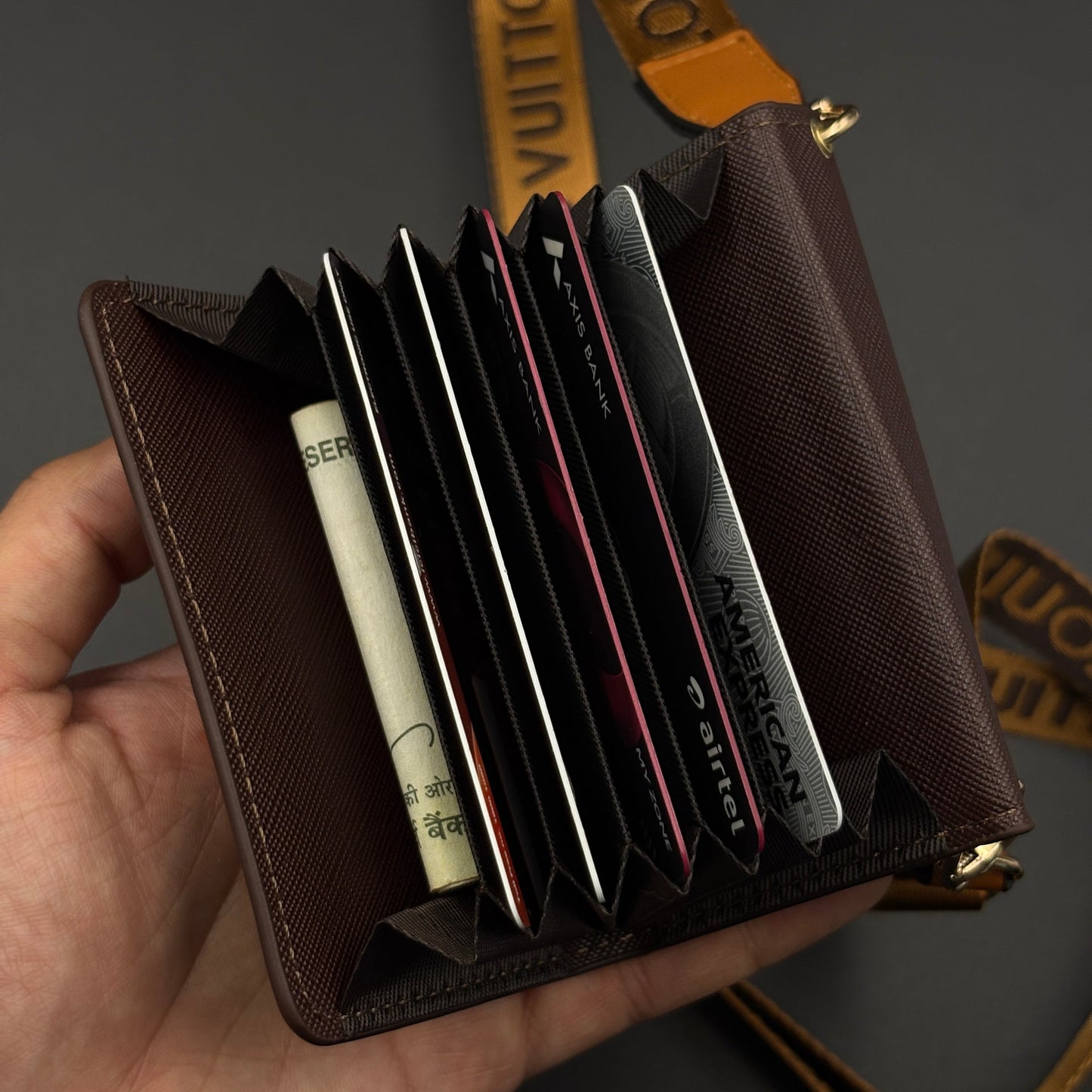 Luxury Fashion Brand Monogram Checks Empreinte Victorine Wallet Card Holder Strap with Box