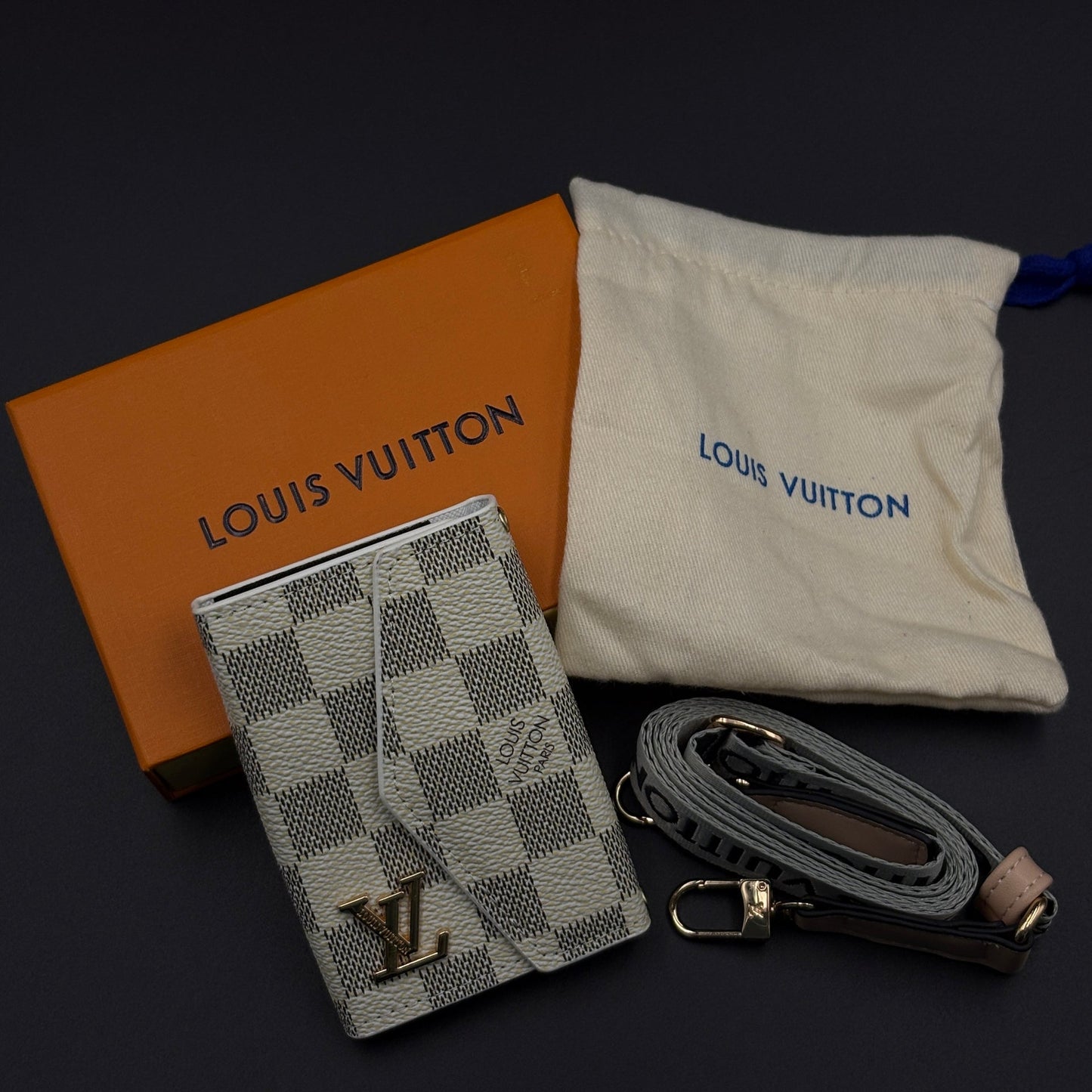 Luxury Fashion Brand Monogram Checks Empreinte Victorine Wallet Card Holder Strap with Box