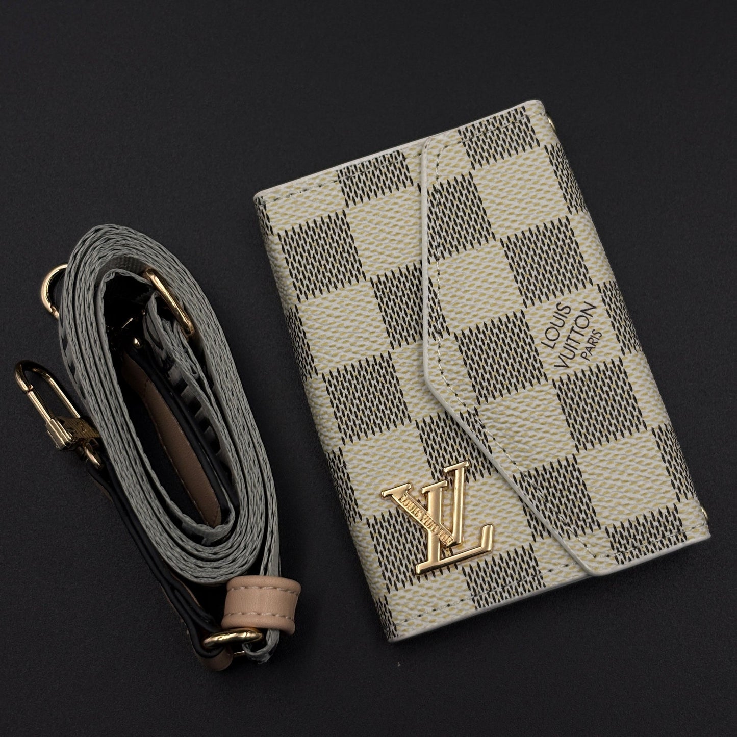 Luxury Fashion Brand Monogram Checks Empreinte Victorine Wallet Card Holder Strap with Box