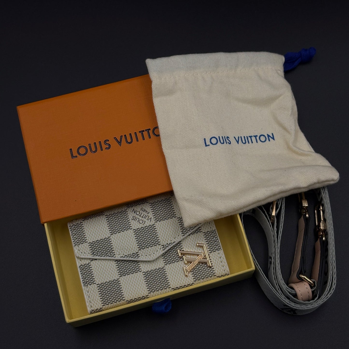 Luxury Fashion Brand Monogram Checks Empreinte Victorine Wallet Card Holder Strap with Box