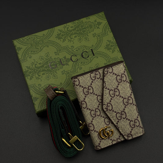 GG Monogram Card Holder Wallet with Web Stripe Strap with Box