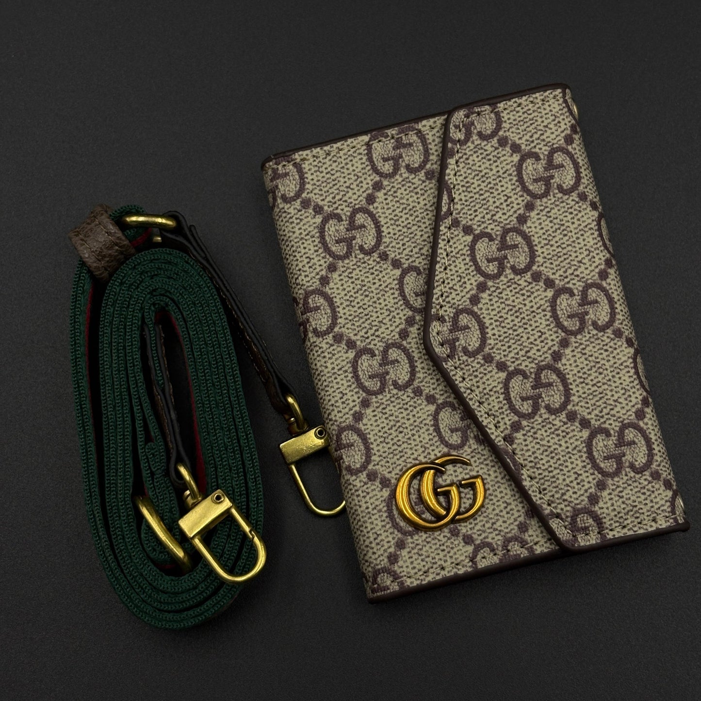 GG Monogram Card Holder Wallet with Web Stripe Strap with Box