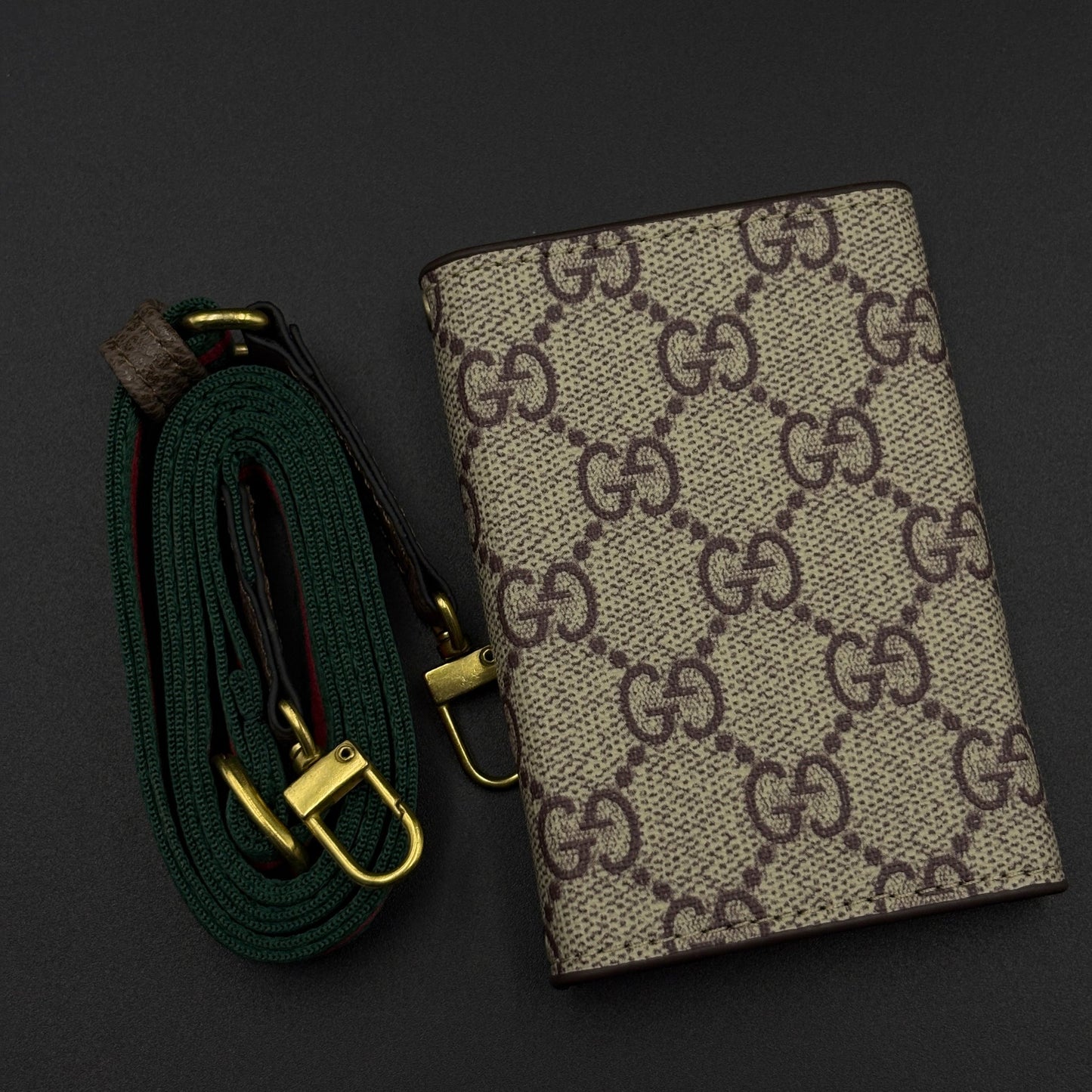 GG Monogram Card Holder Wallet with Web Stripe Strap with Box
