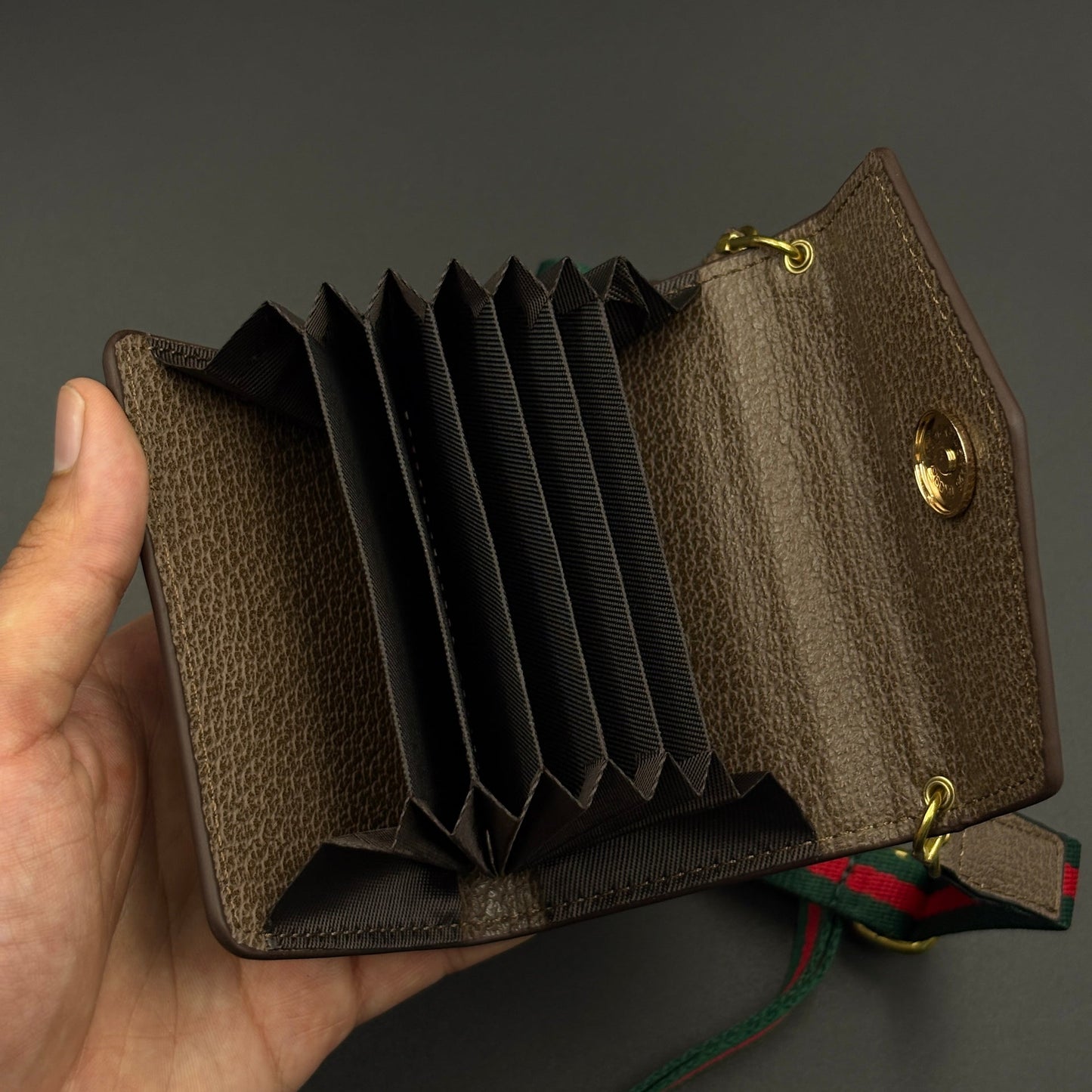 GG Monogram Card Holder Wallet with Web Stripe Strap with Box