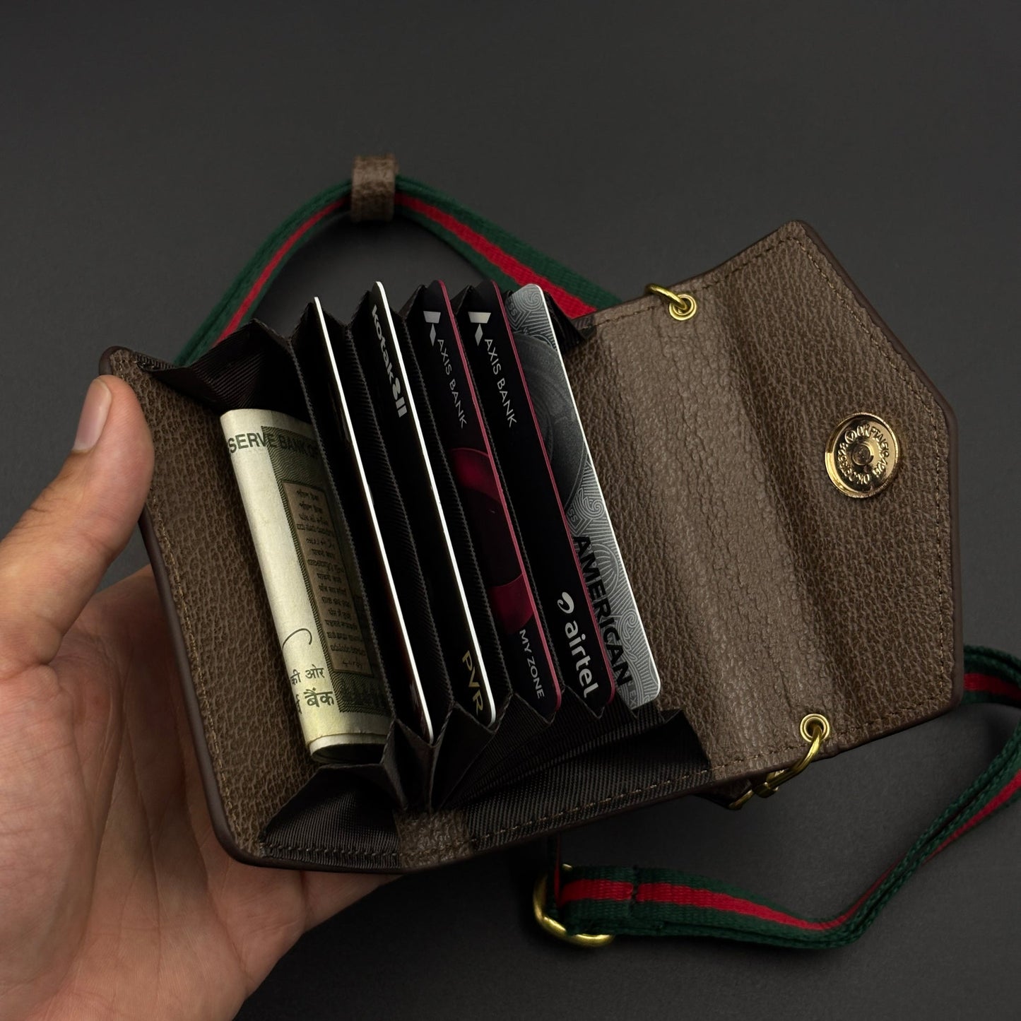 GG Monogram Card Holder Wallet with Web Stripe Strap with Box
