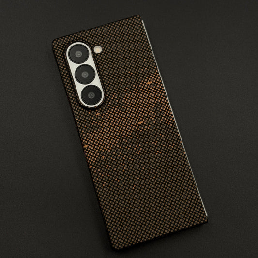 Brown Carbon Fiber Grid Hidden MagSafe Case for Samsung Galaxy Z Fold 6